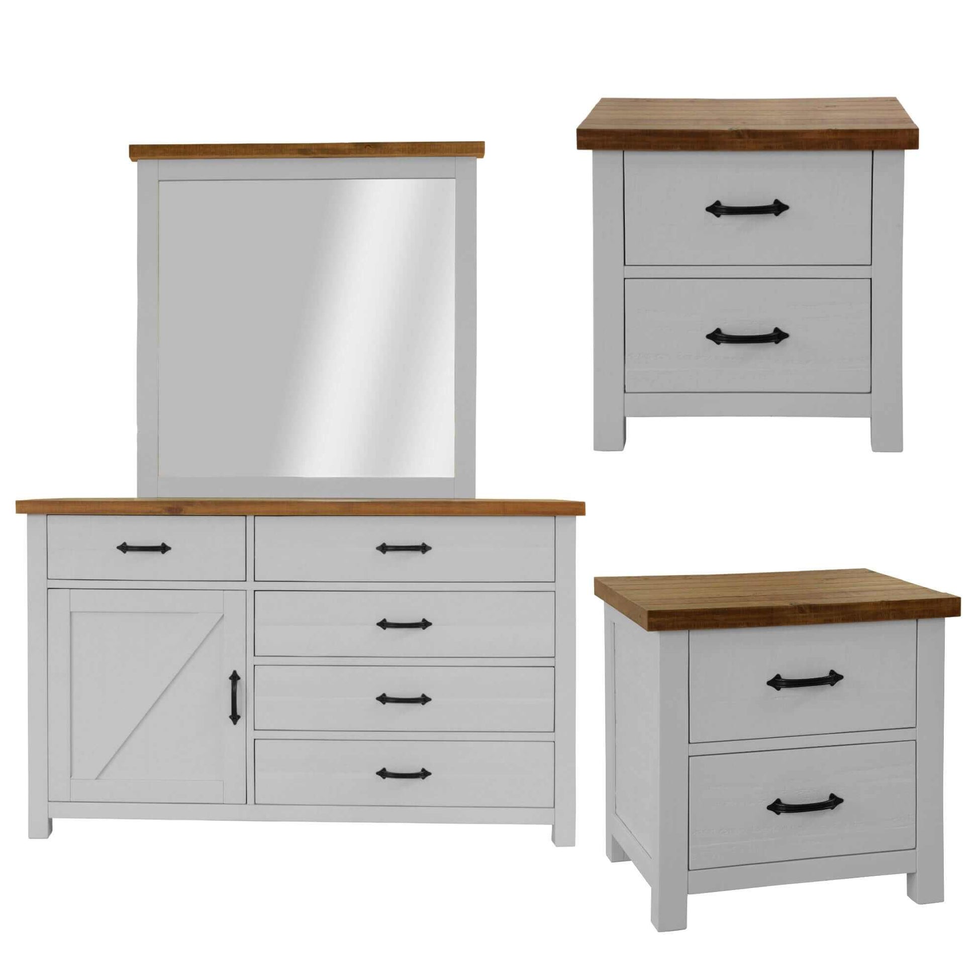 Grandy 2 Bedside and Dresser Set - White Brown