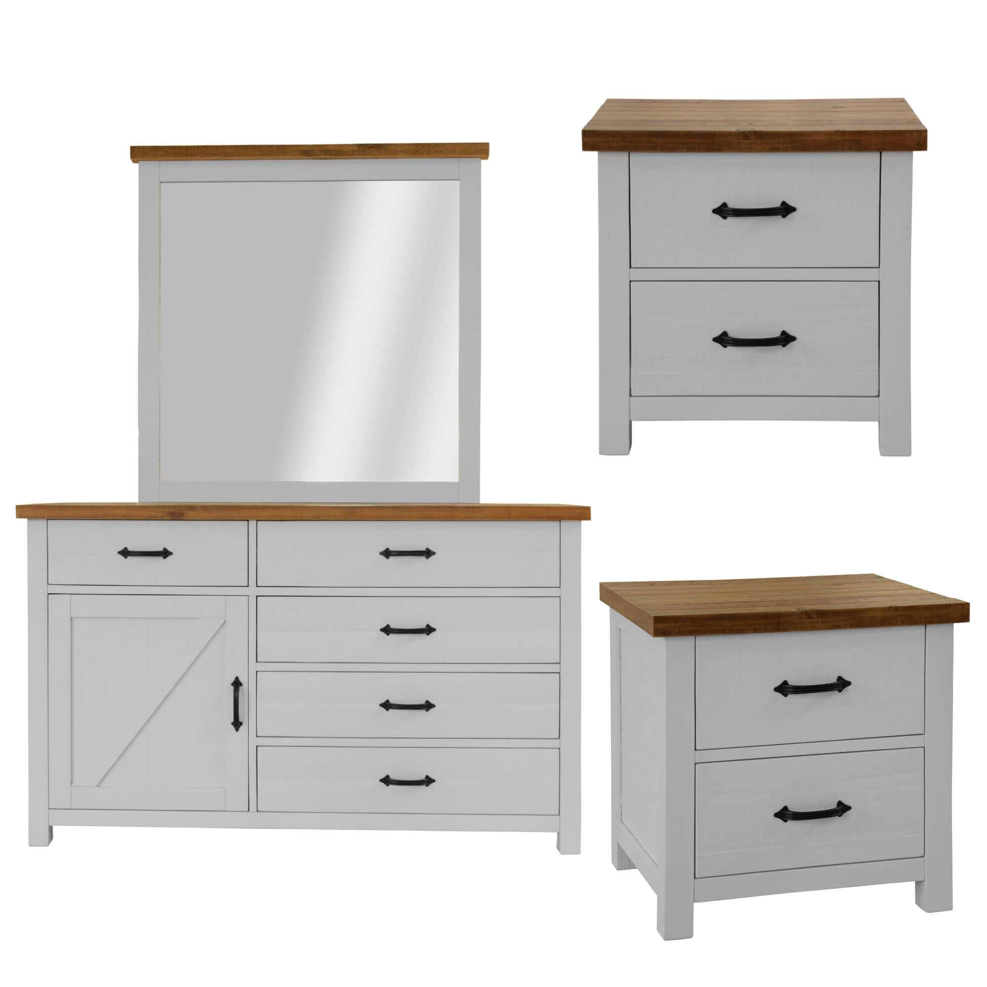 Grandy 2 Bedside and Dresser Set - White Brown