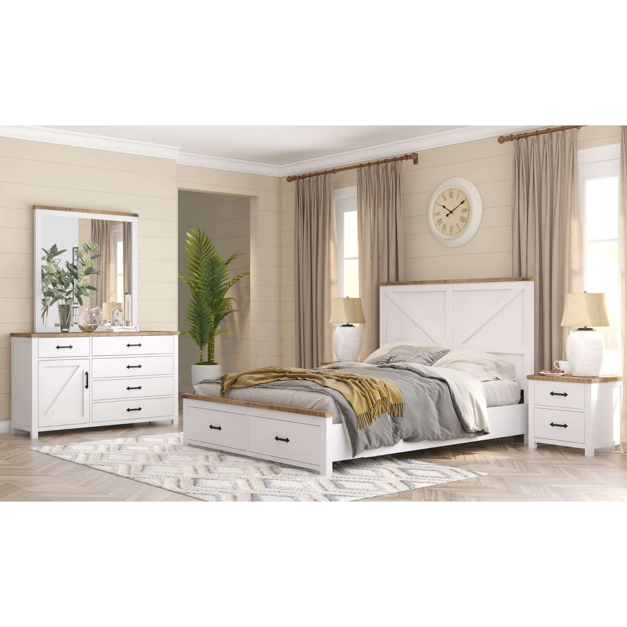 Grandy Set of 2 White and Brown Nightstand