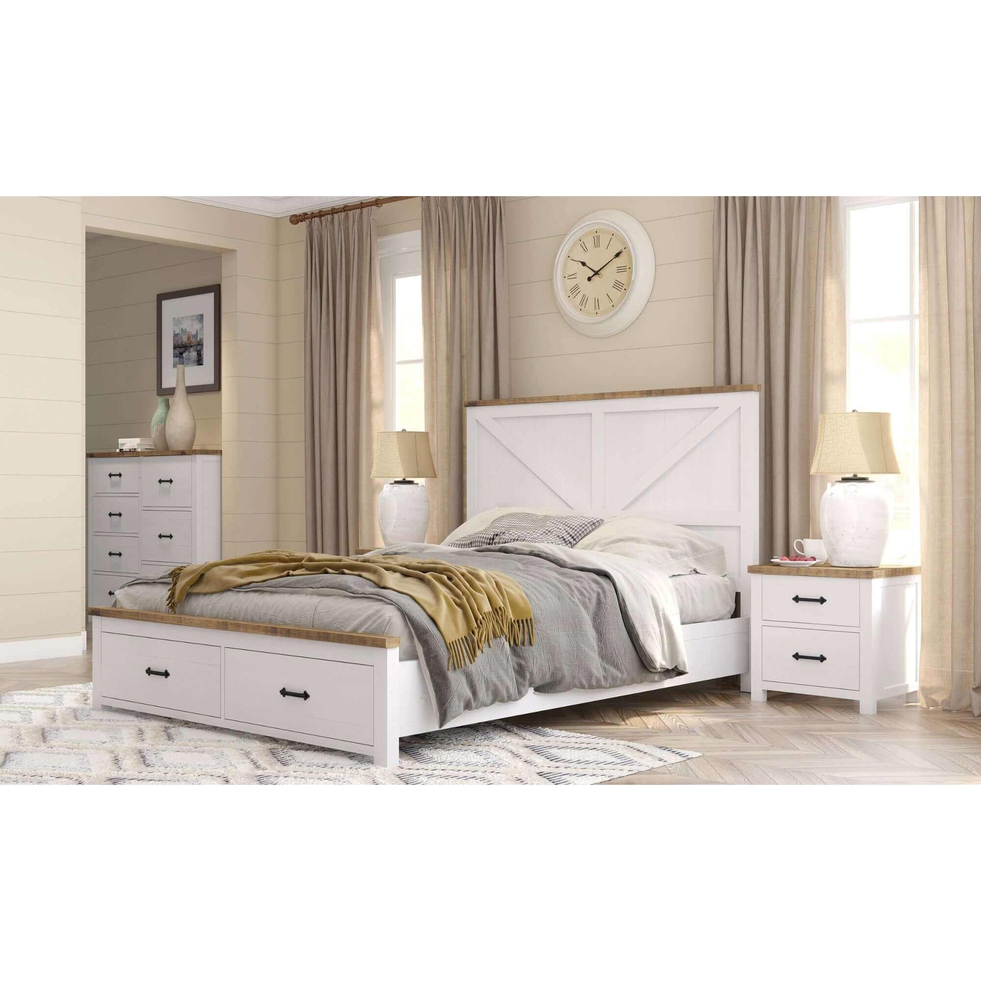 Grandy Set of 2 White and Brown Nightstand