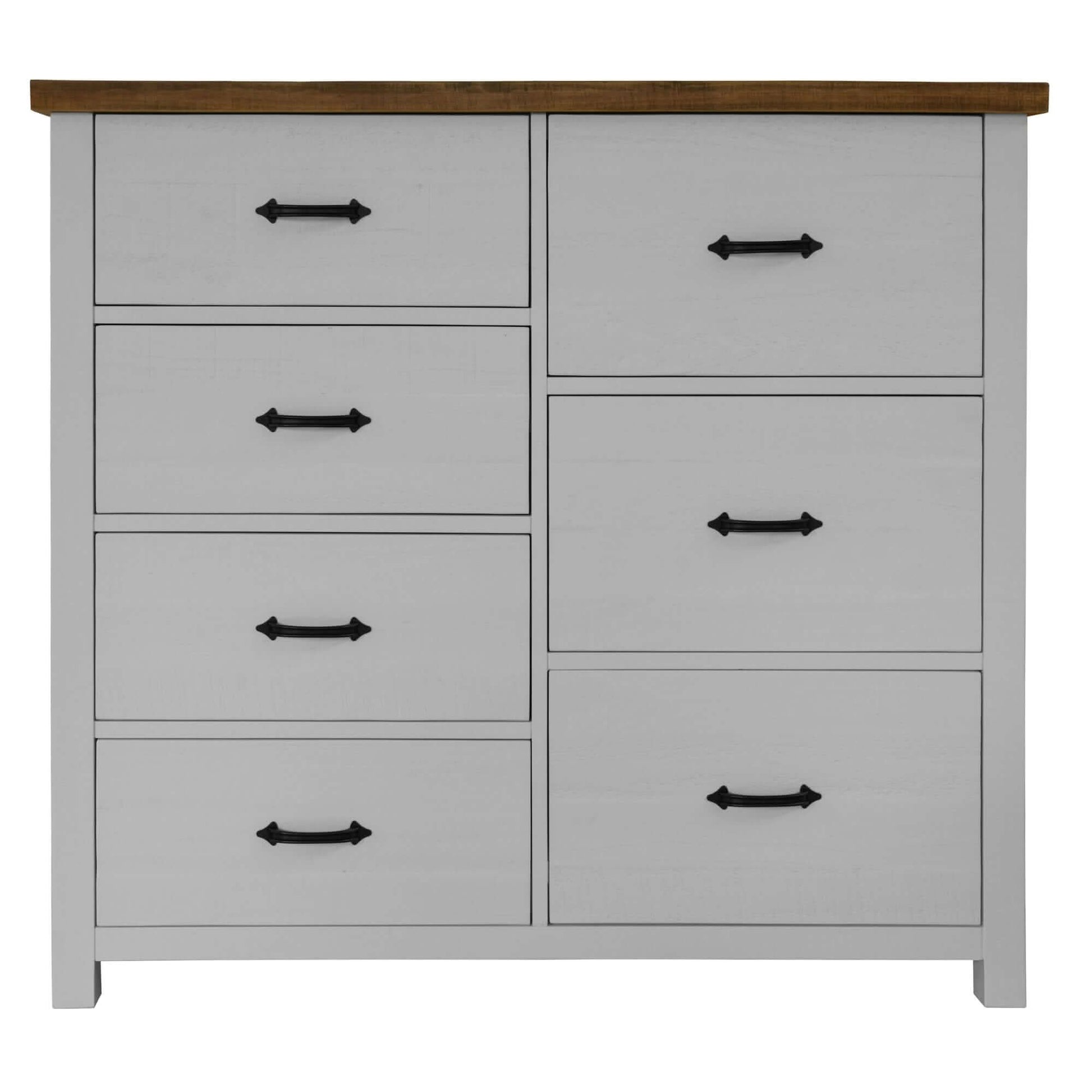 Grandy Tallboy 7 Drawer Chest of Drawers - White Brown