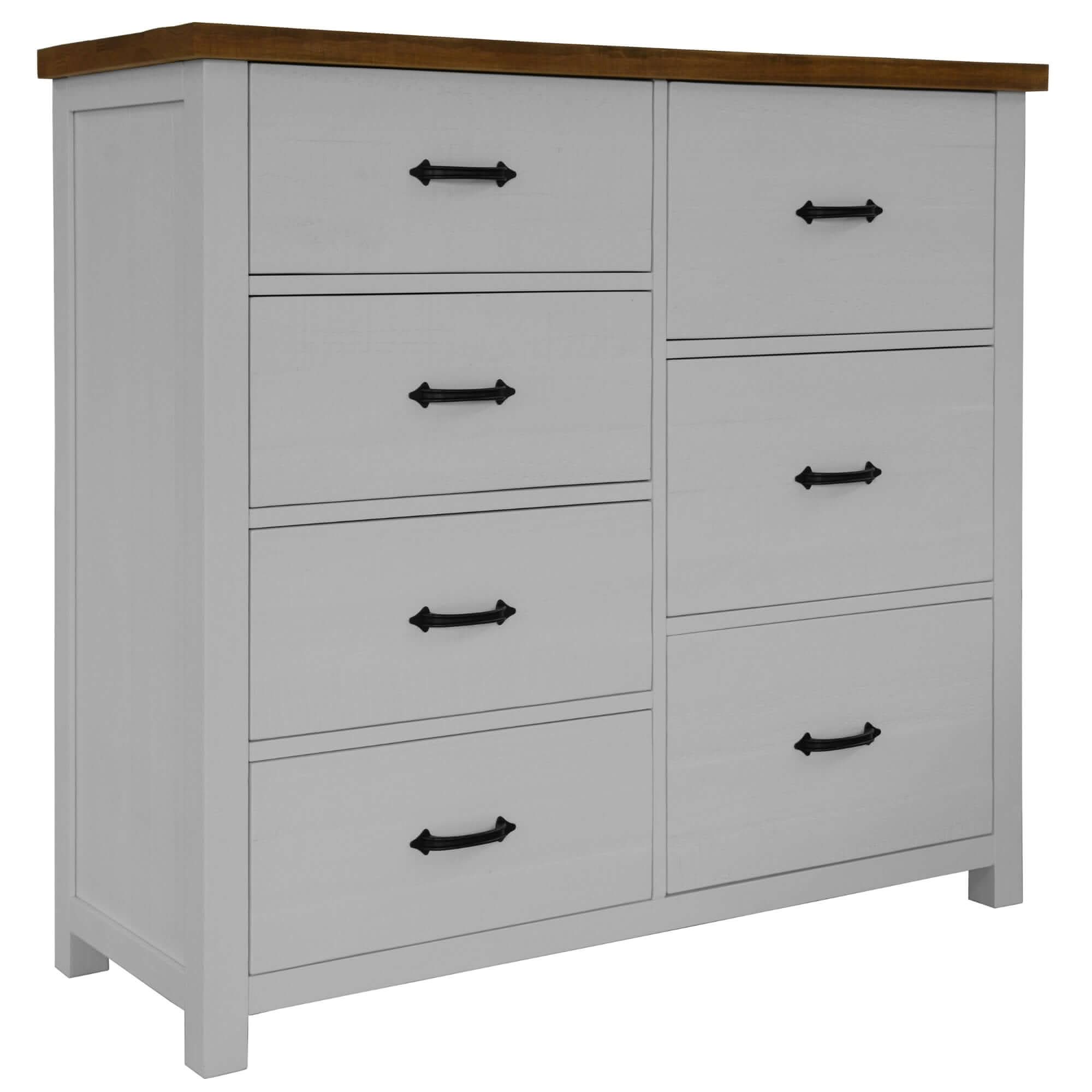 Grandy Tallboy 7 Drawer Chest of Drawers - White Brown