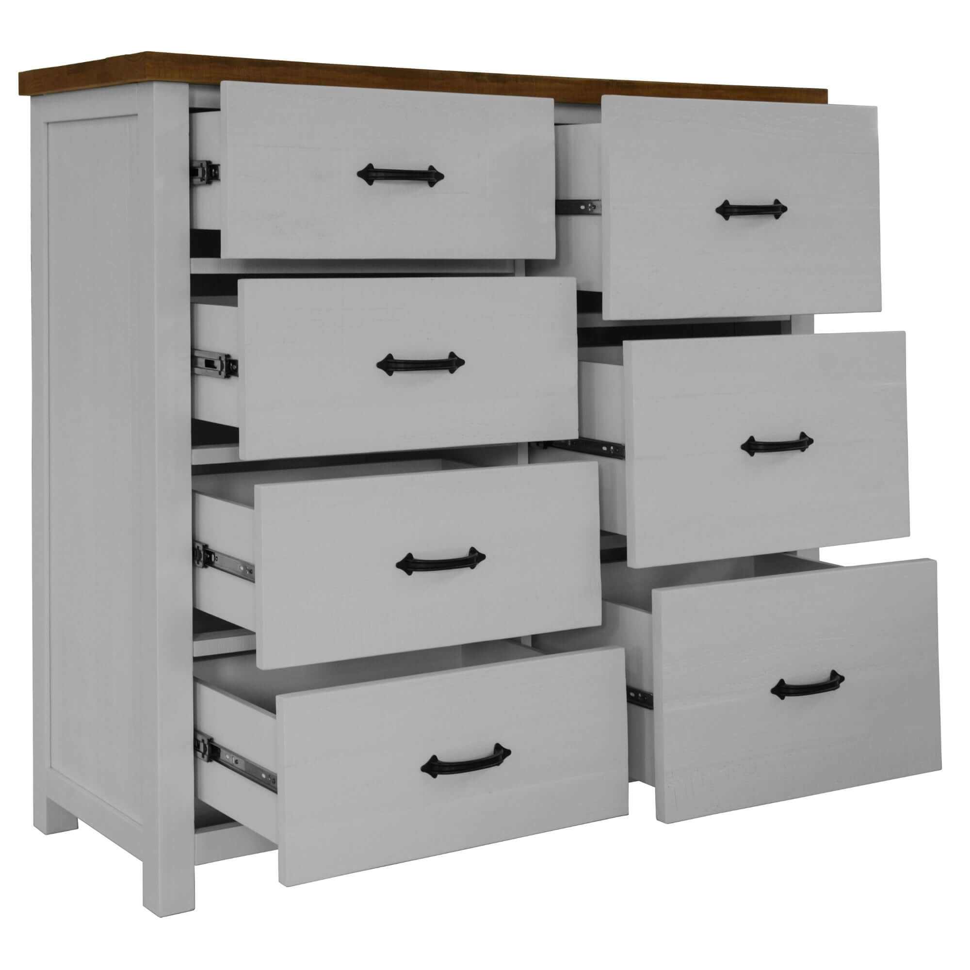 Grandy Tallboy 7 Drawer Chest of Drawers - White Brown
