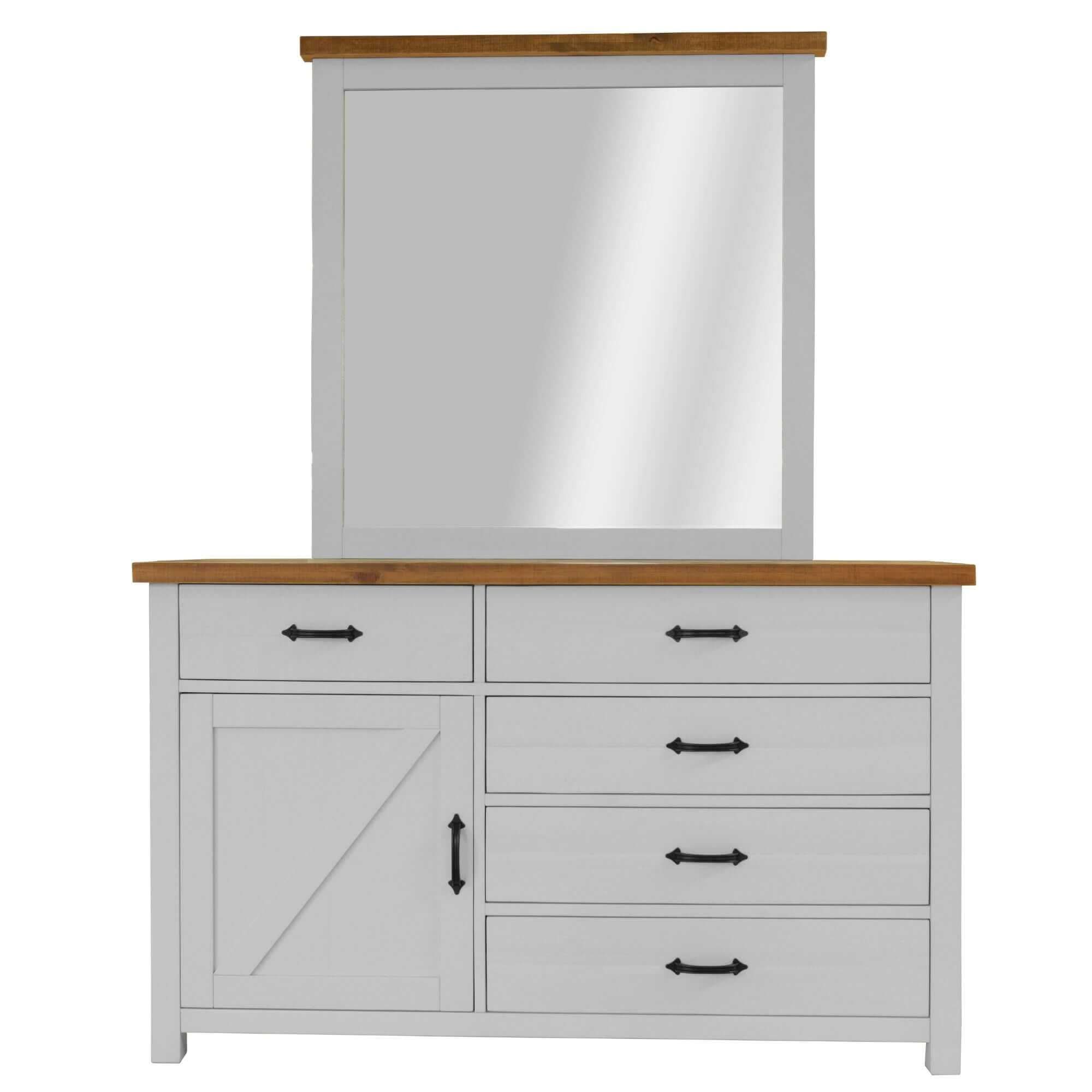 Grandy Hampton 5 Drawer Dresser Mirror - White Brown