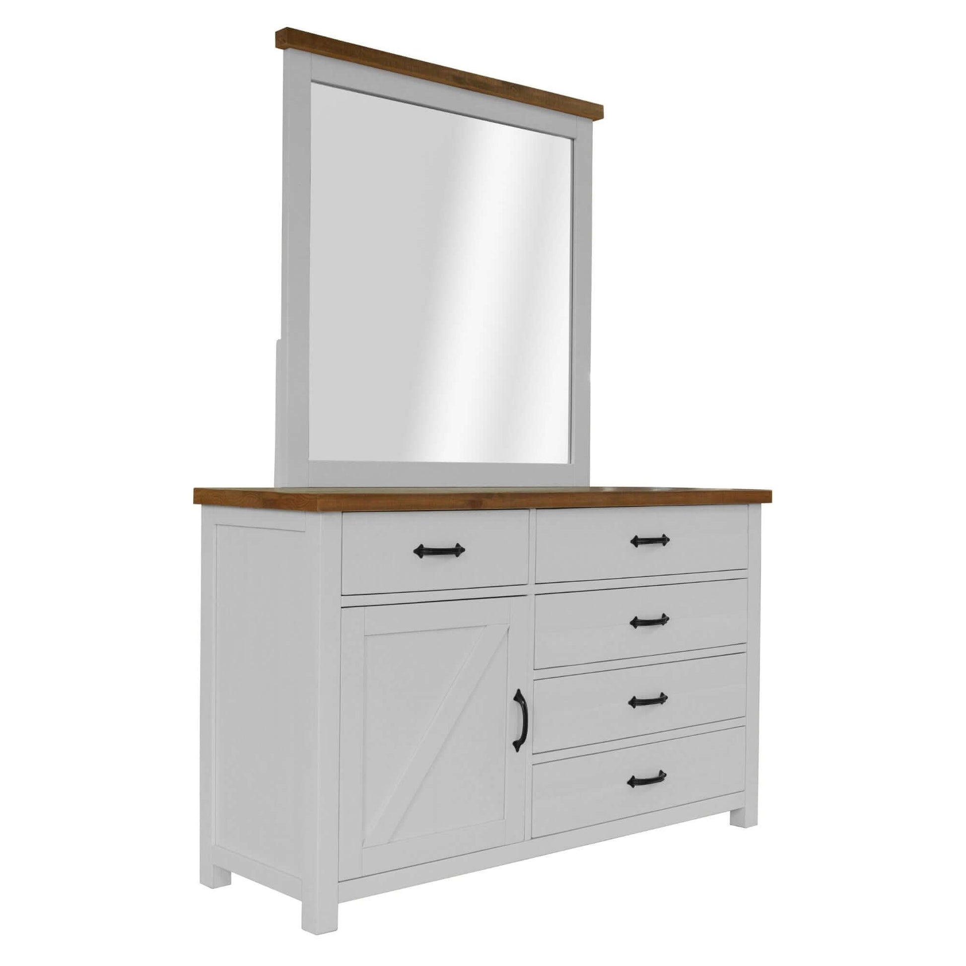 Grandy Hampton 5 Drawer Dresser Mirror - White Brown