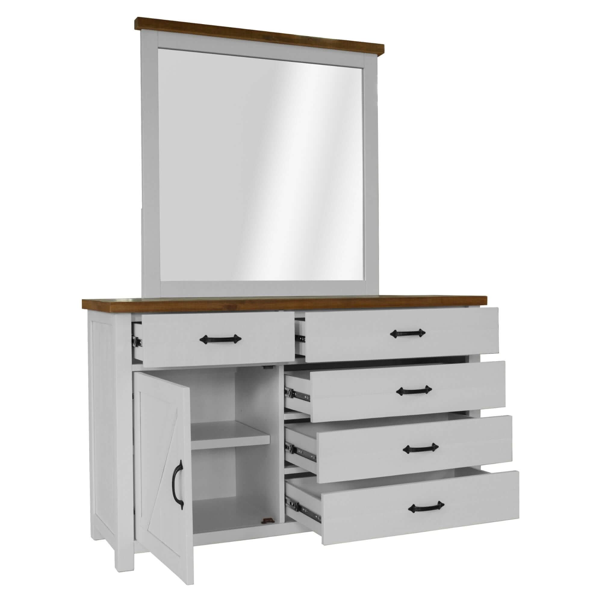 Grandy Hampton 5 Drawer Dresser Mirror - White Brown