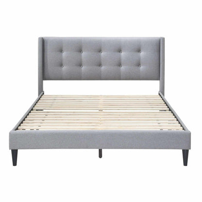 Delilah King Bed Tufted Button Headboard Fabric Upholstered - Light Gr