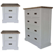 Fiona Set of 2 Bedside Table And Tallboy Set - White Grey