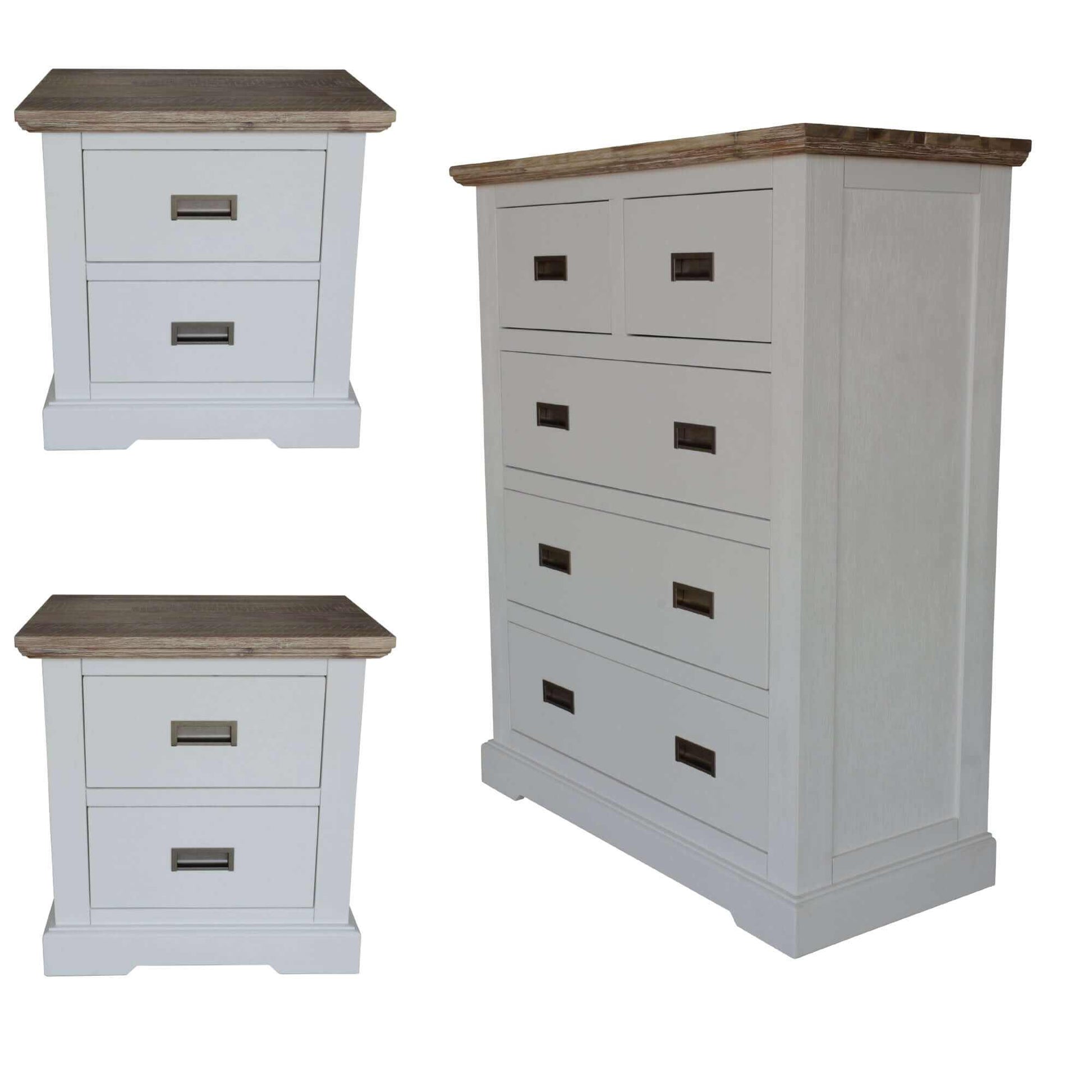 Fiona Set of 2 Bedside Table And Tallboy Set - White Grey