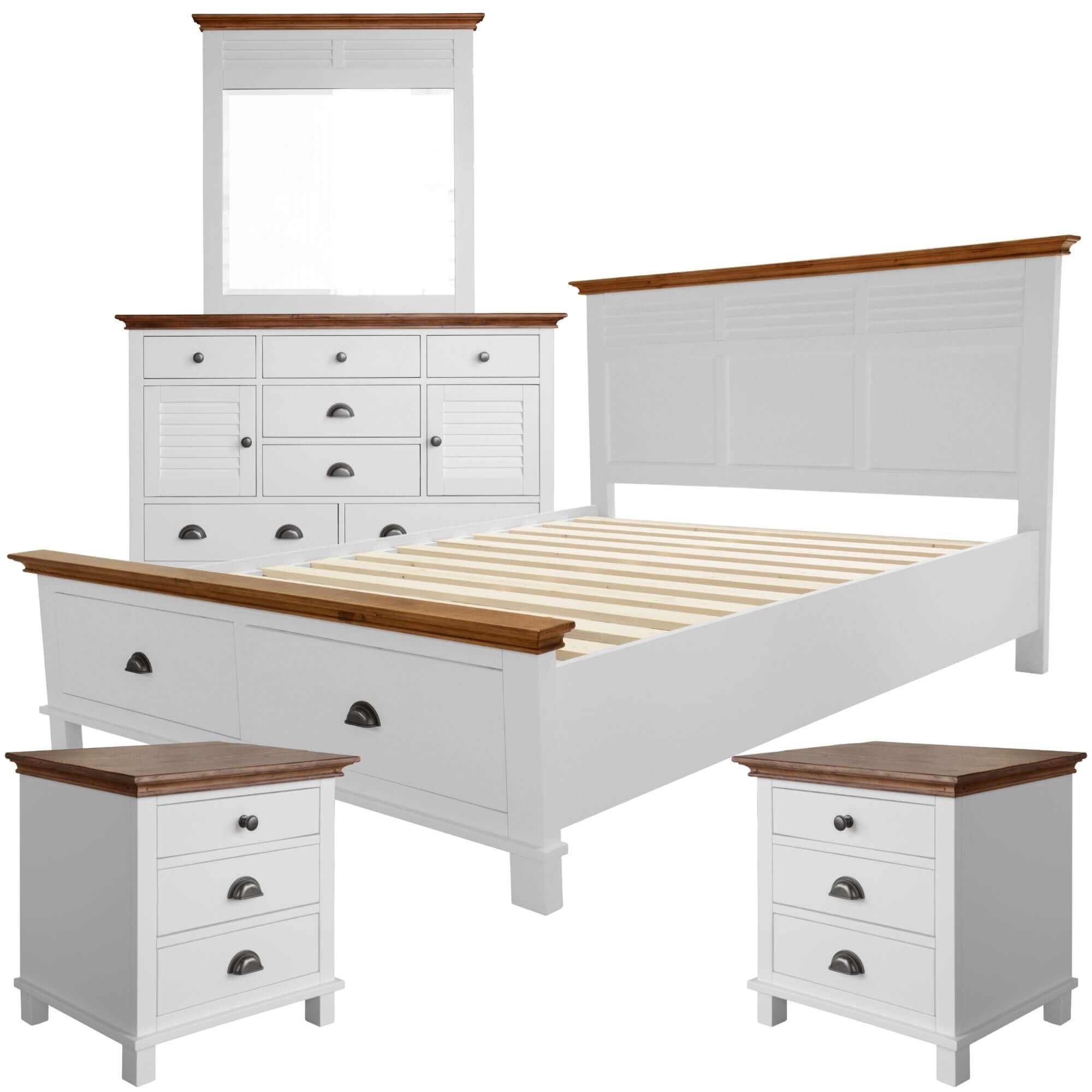 Virginia 4pc Hampton Style Queen Bedroom Set White