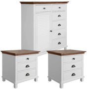 Virginia Bedside And Tallboy 3pc Bedroom Storage Set - White