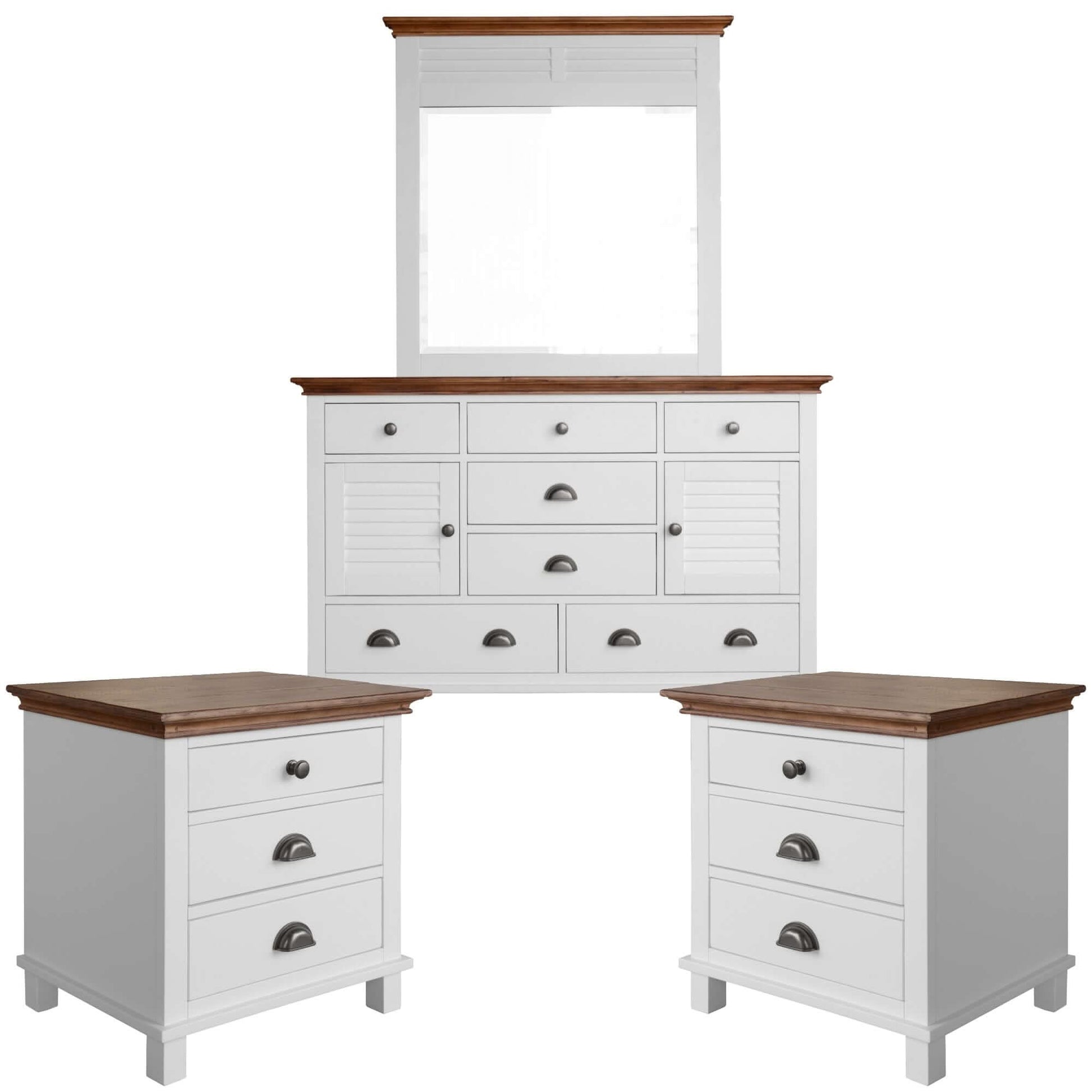 Virginia 3pc Dresser and Bedside Table Set - White