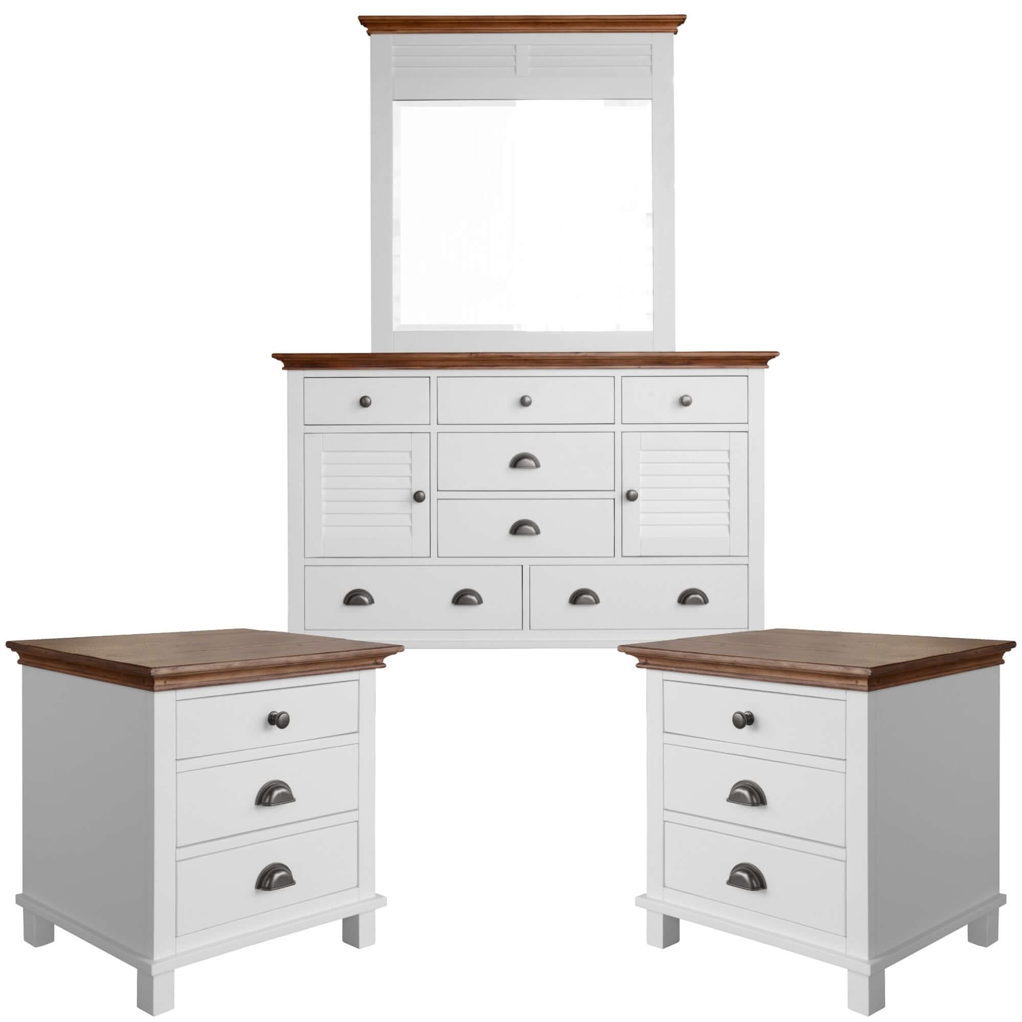 Virginia 3pc Dresser and Bedside Table Set - White