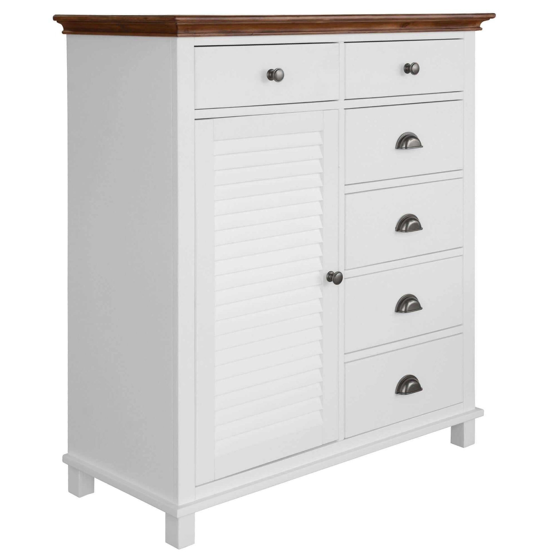 Virginia White Tall Dresser 6 Chest of Drawers Solid Pine Wood