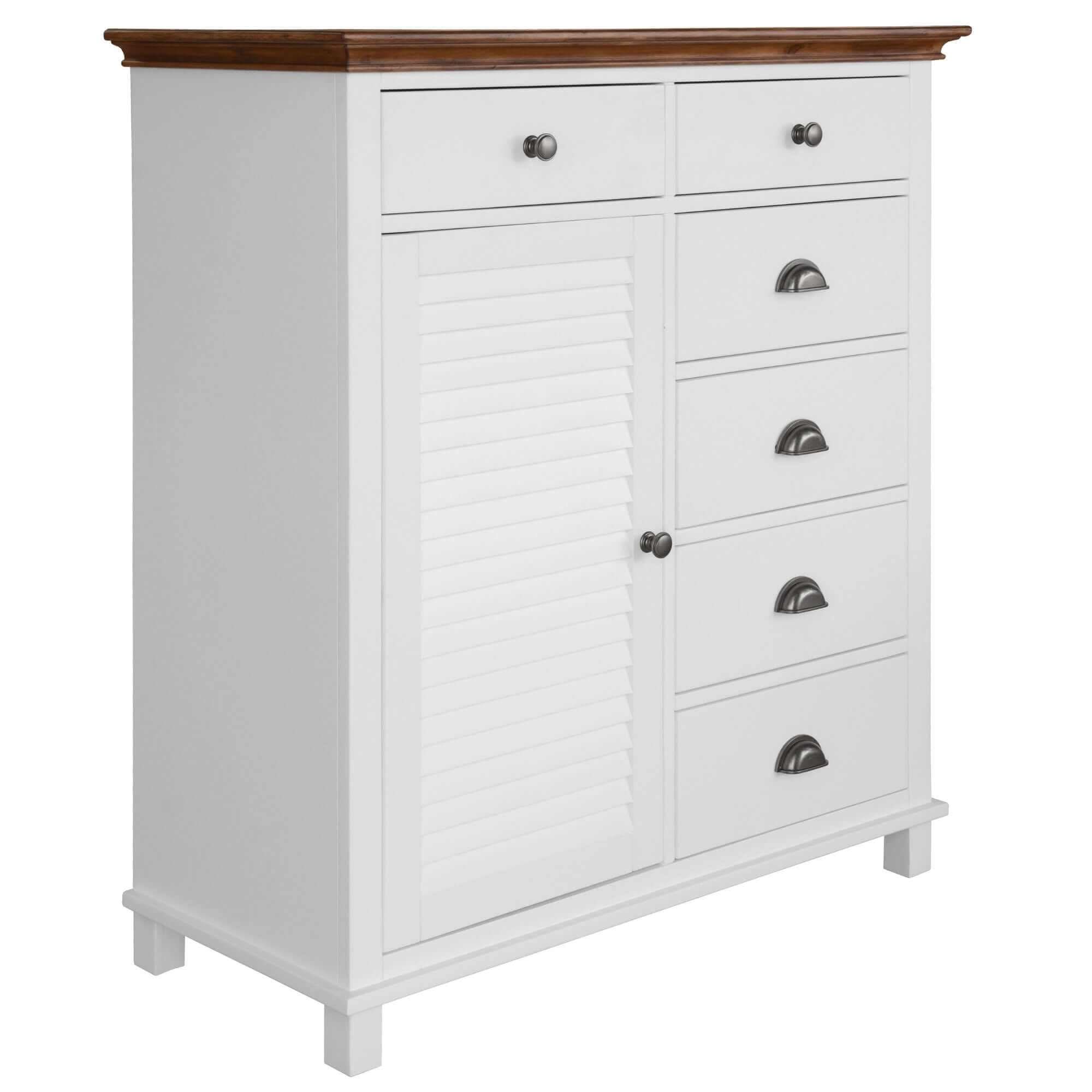 Virginia White Tall Dresser 6 Chest of Drawers Solid Pine Wood