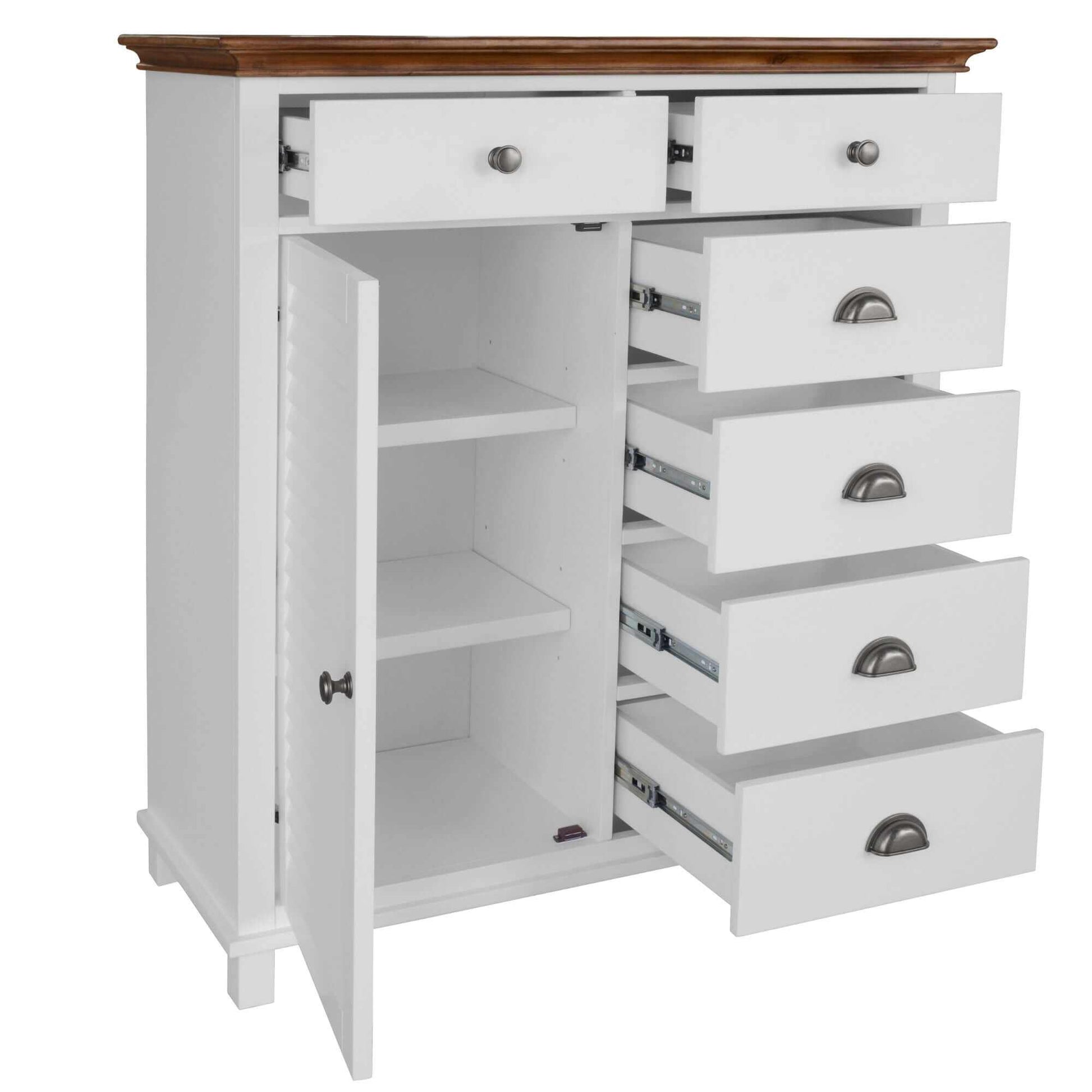 Virginia White Tall Dresser 6 Chest of Drawers Solid Pine Wood