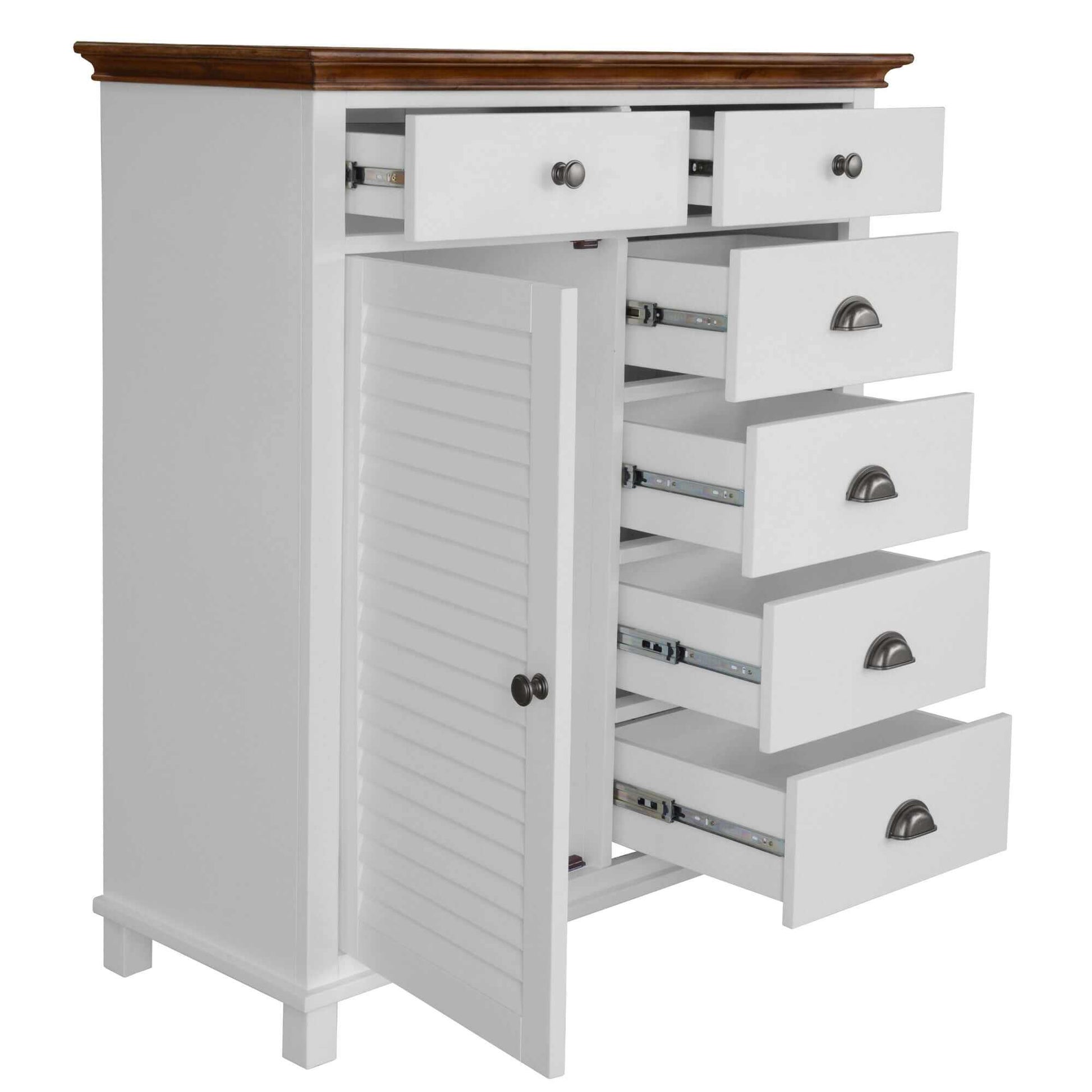 Virginia White Tall Dresser 6 Chest of Drawers Solid Pine Wood