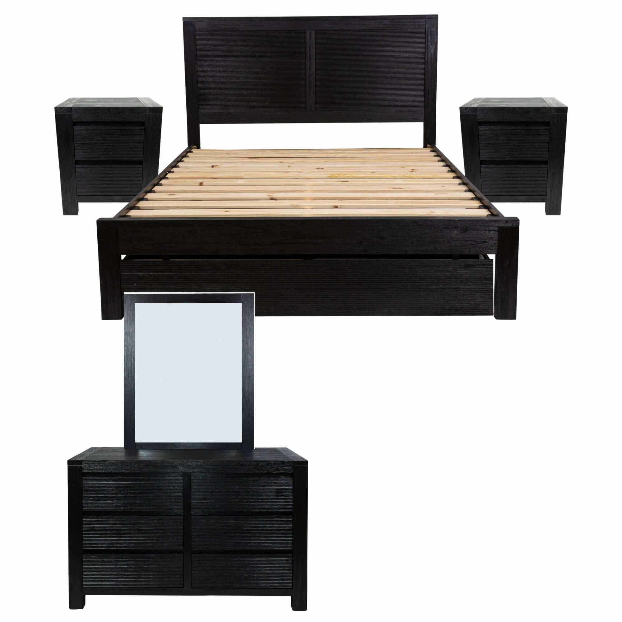 Tofino 5pc Classic Bedroom Furniture Queen Bed Suite Package - Black