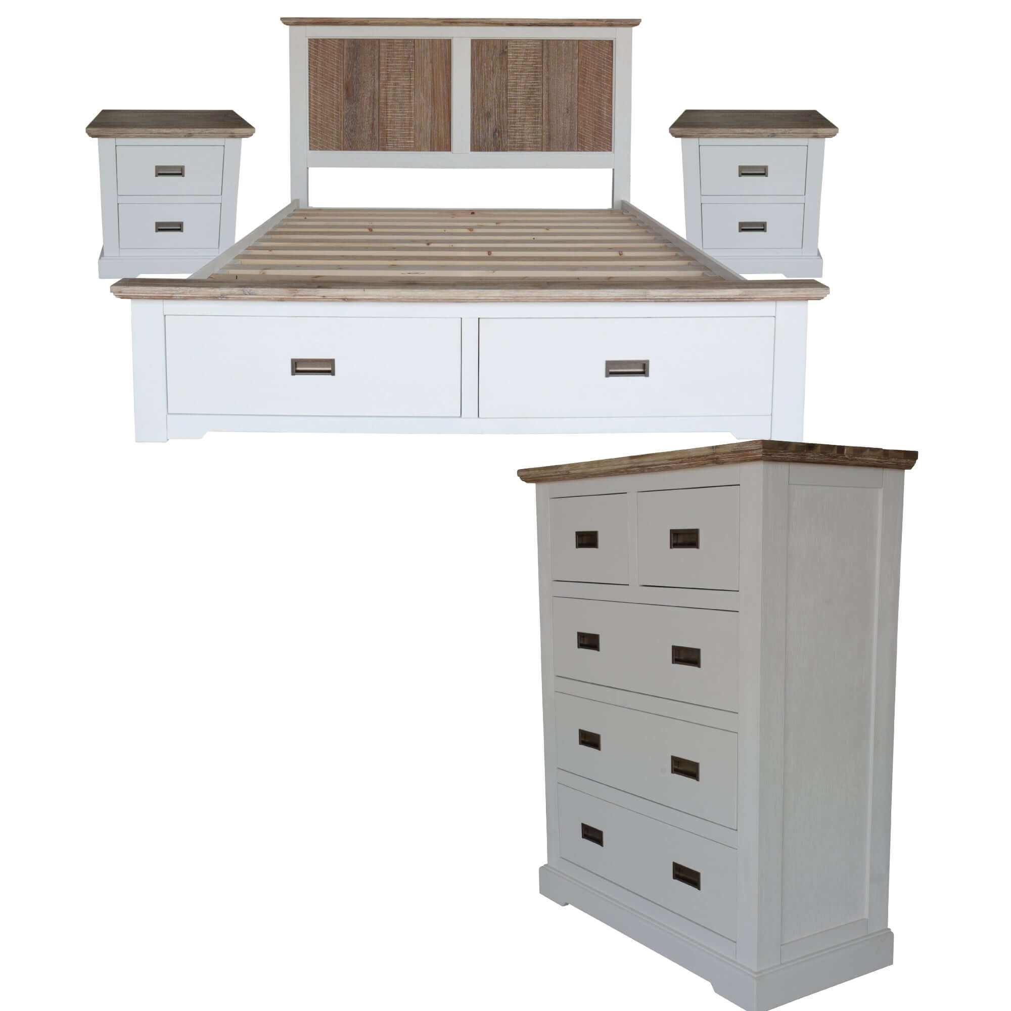 Fiona 4pc Queen Size Bedroom Set - White Grey
