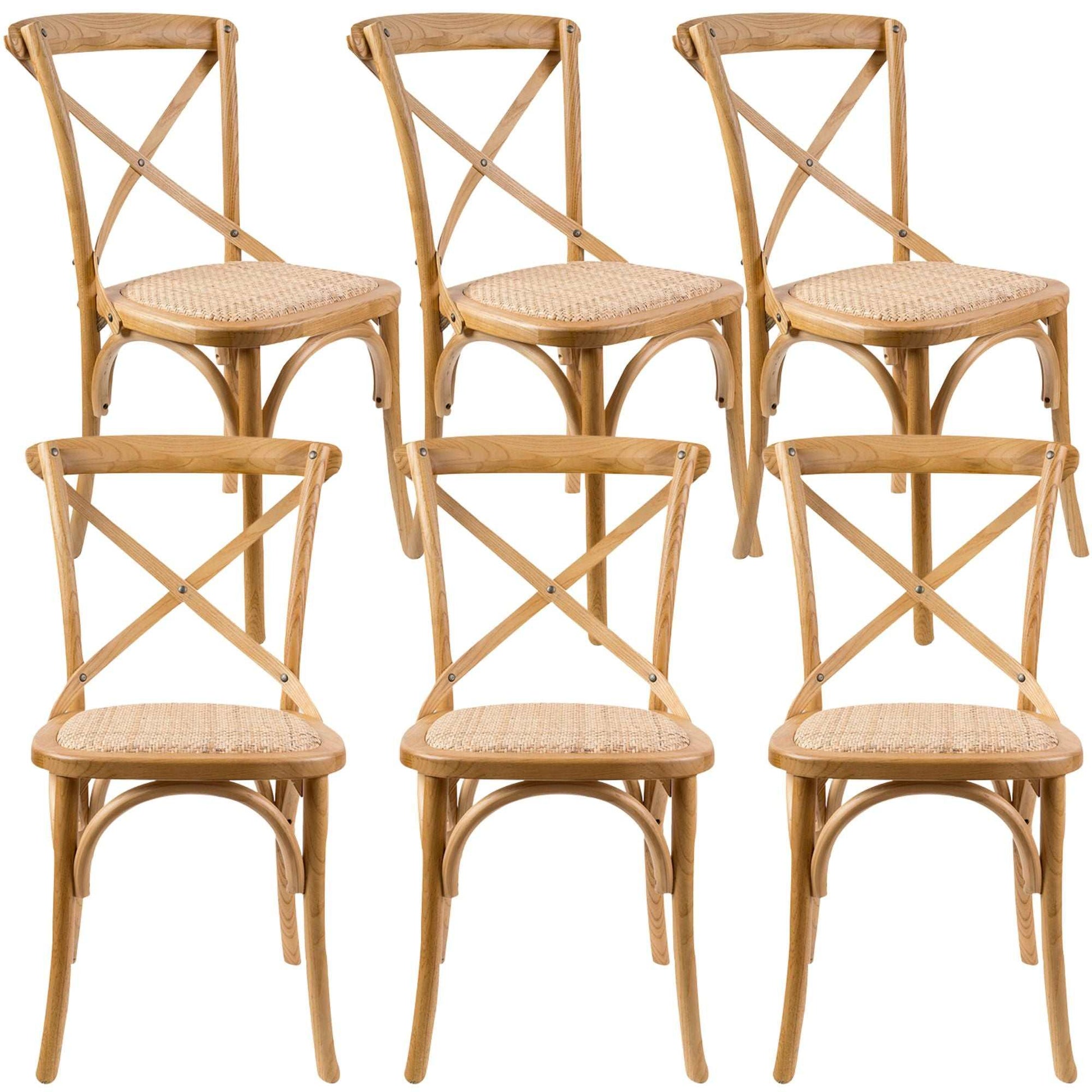 Aster Crossback Dining Chair Set of 6 Solid Birch Timber Wood Ratan Se