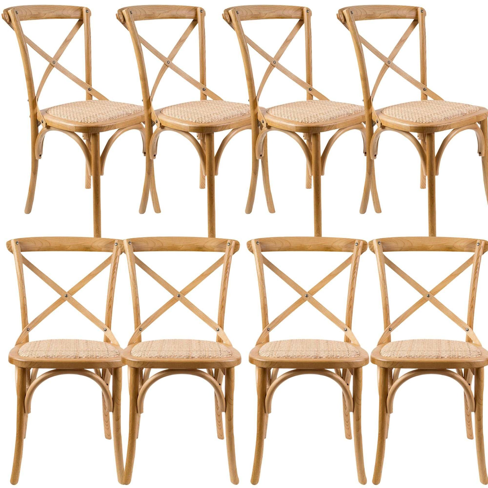 Aster Crossback Dining Chair Set of 8 Solid Birch Timber Wood Ratan Se