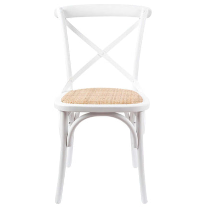 Aster Crossback Dining Chair Set of 6 Solid Birch Timber Wood Ratan Seat - White