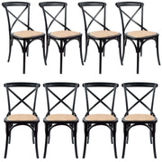 Aster Solid Birch Timber Rattan Seat Crossback Dining Chair Set Black