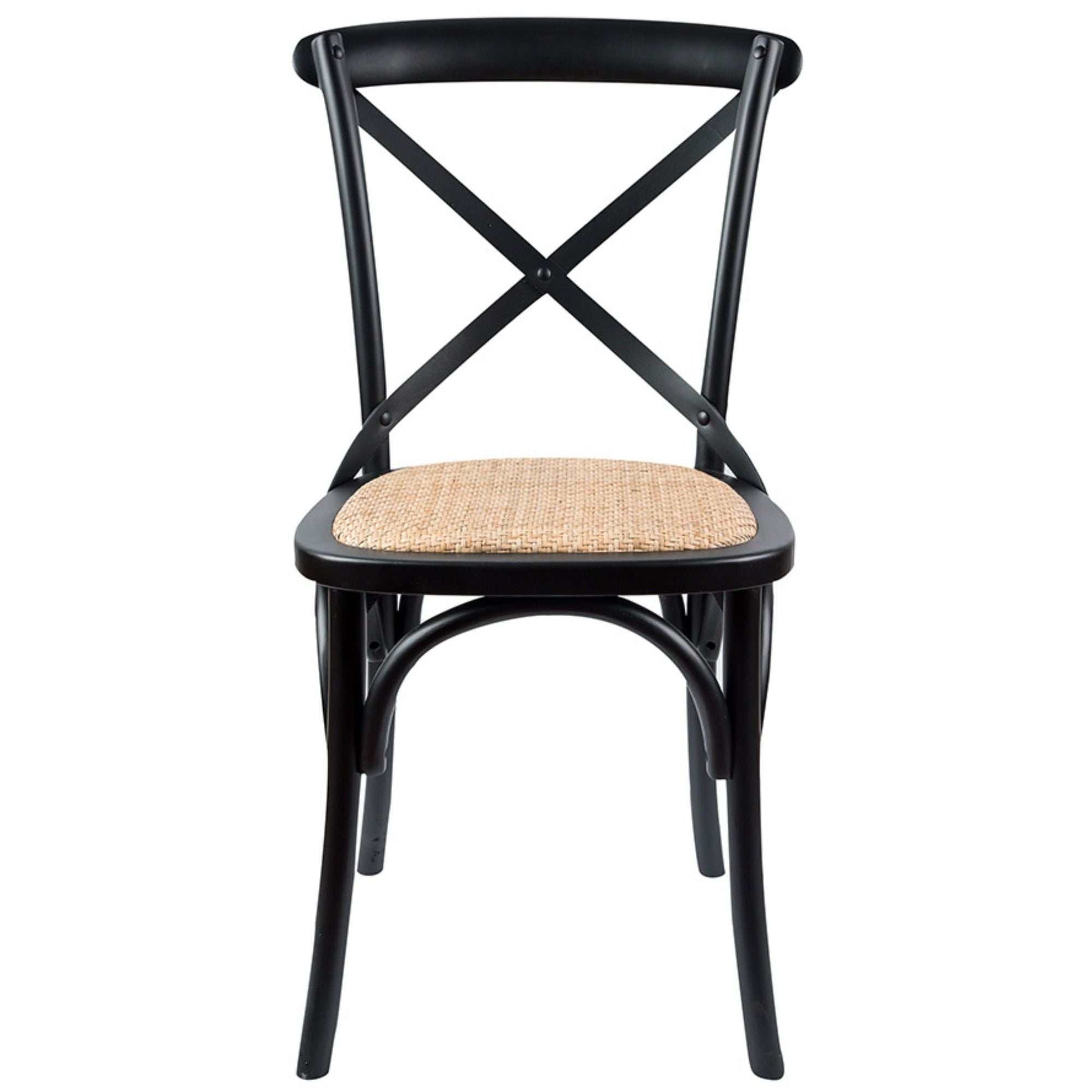 Aster Solid Birch Timber Rattan Seat Crossback Dining Chair Set Black