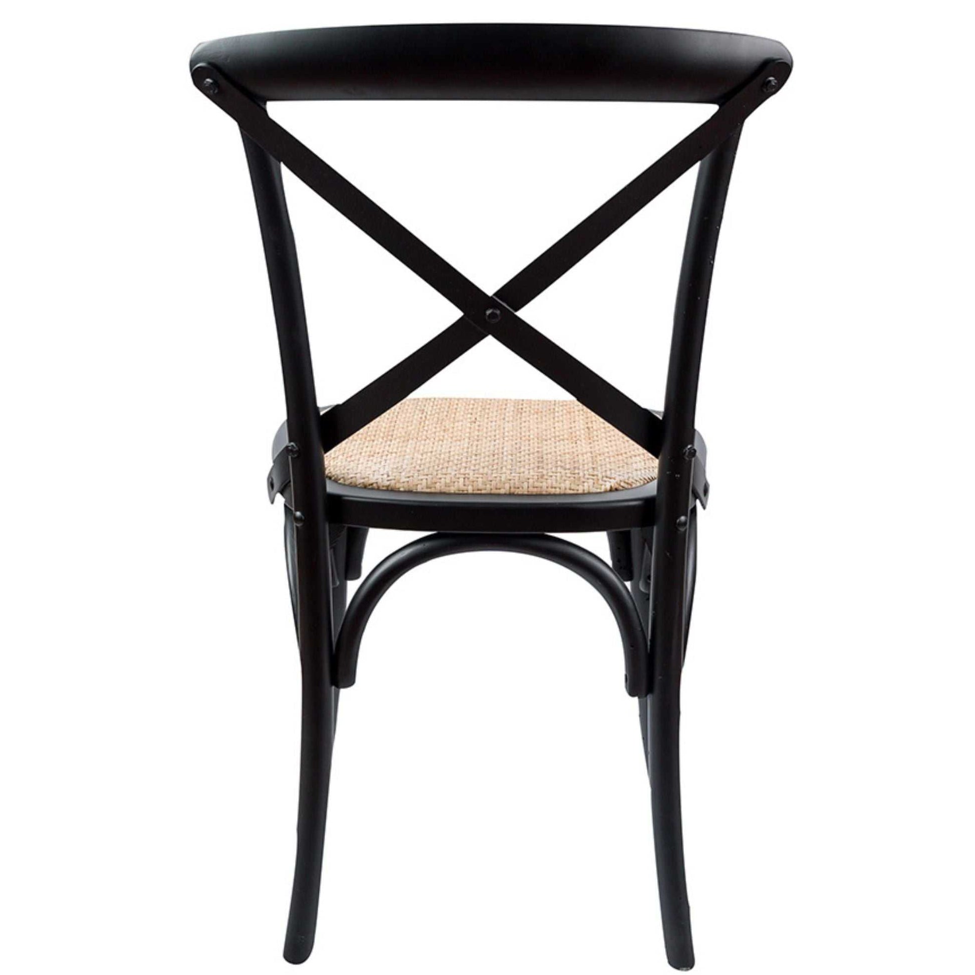 Aster Solid Birch Timber Rattan Seat Crossback Dining Chair Set Black