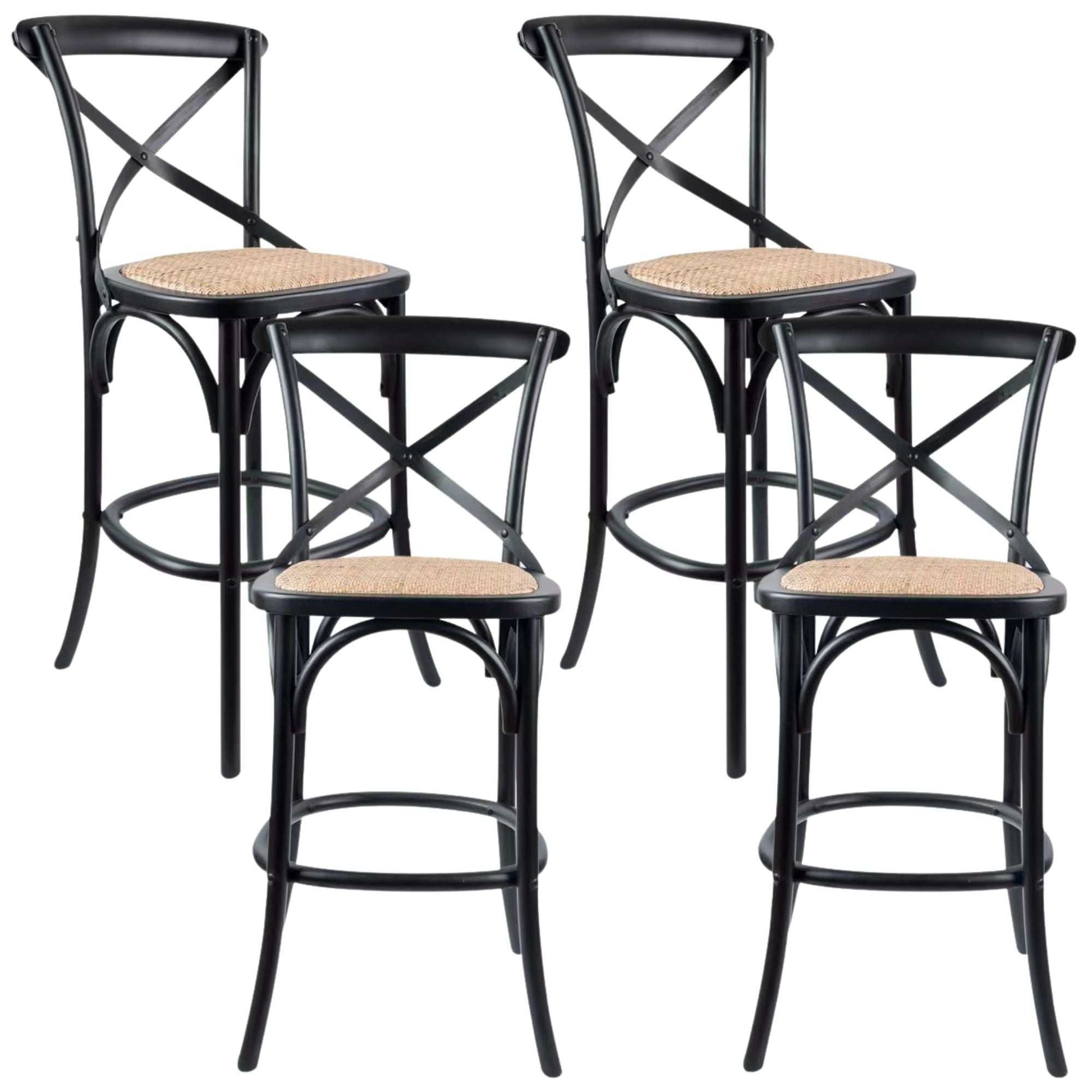 Aster 4pc Crossback Bar Stools Dining Chair Solid Birch Timber Rattan 