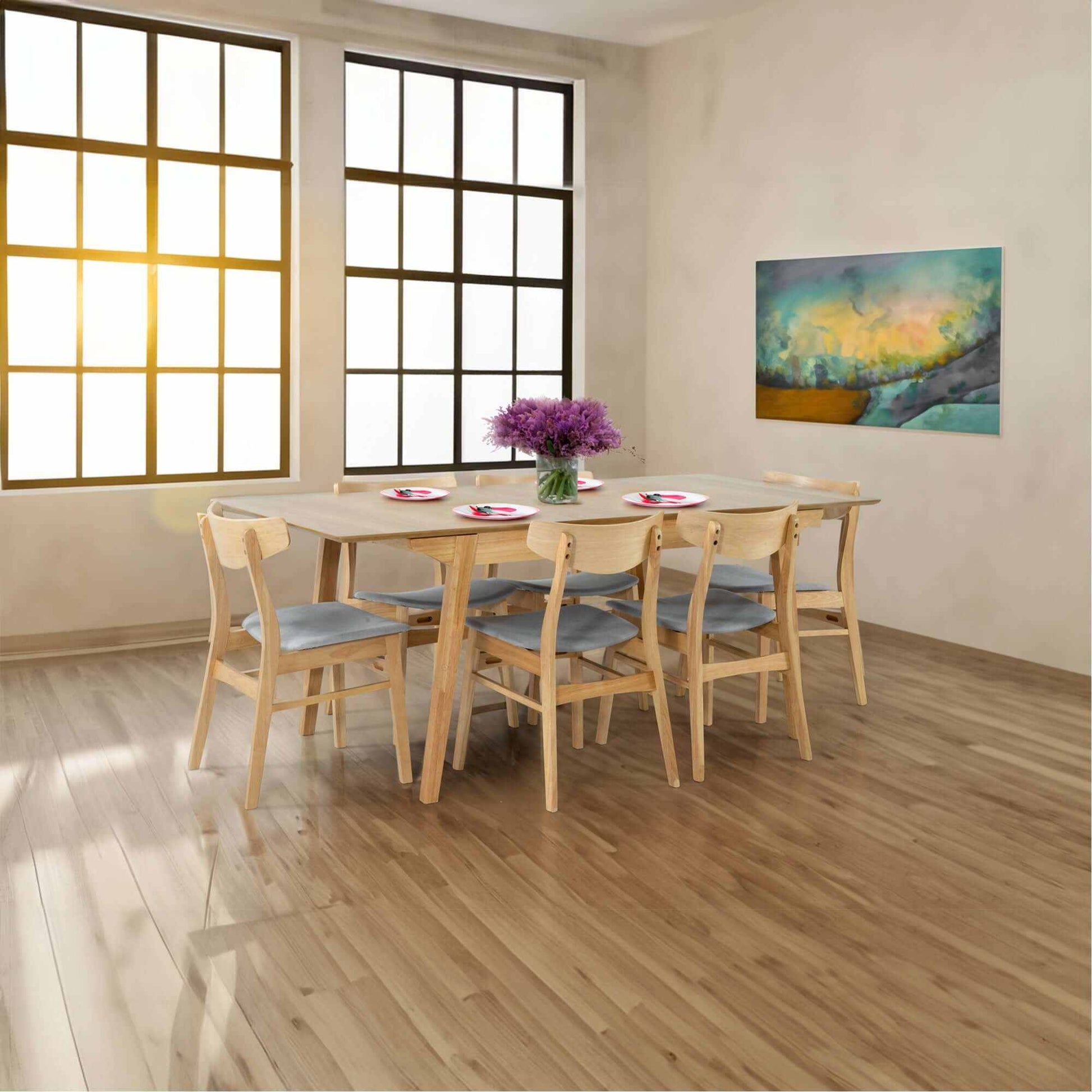 Cusco Scandi Dining Table 7pc Set and 6 Chairs