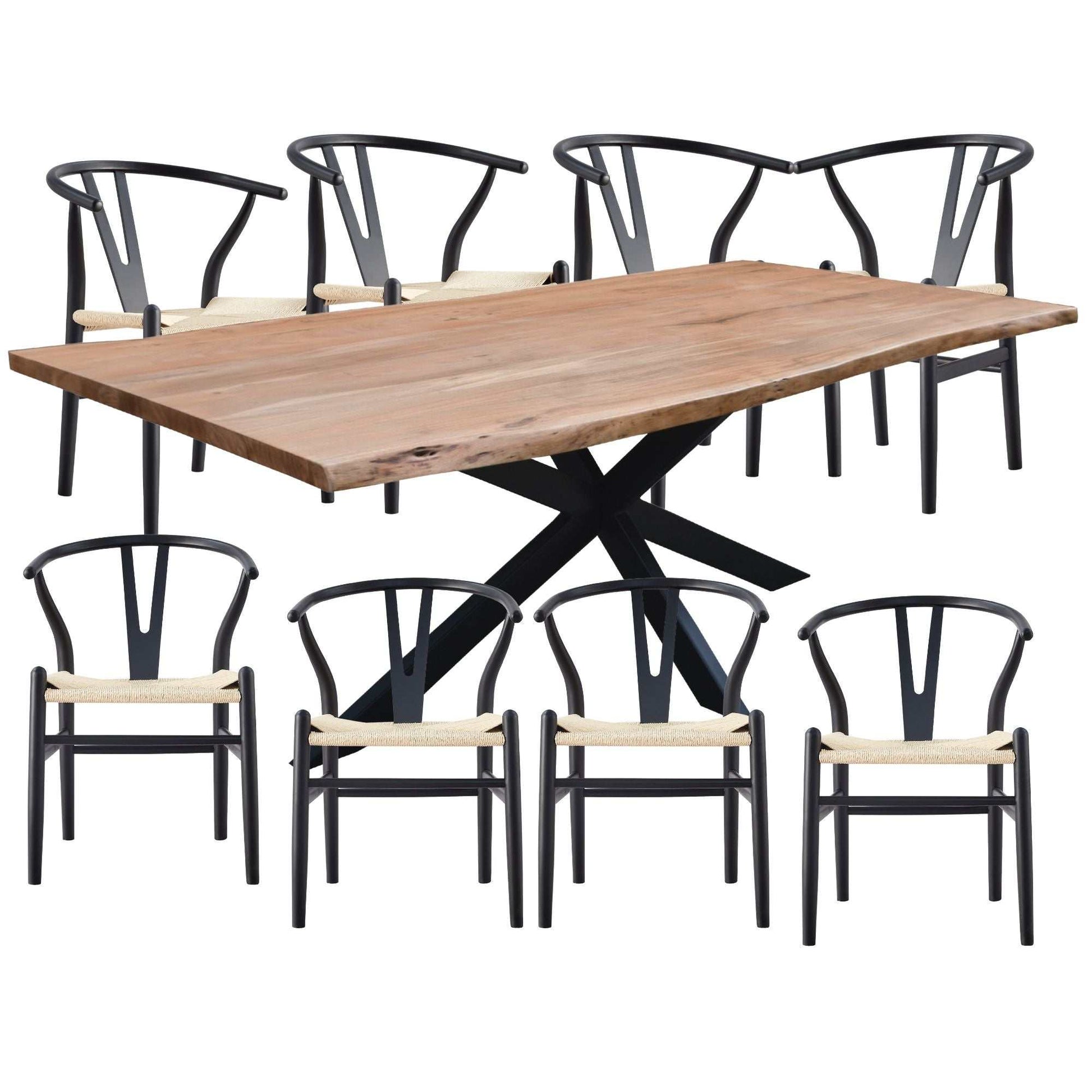 Lantana 9pc Set 240cm Dining Table 8 Black Wishbone Chair Set