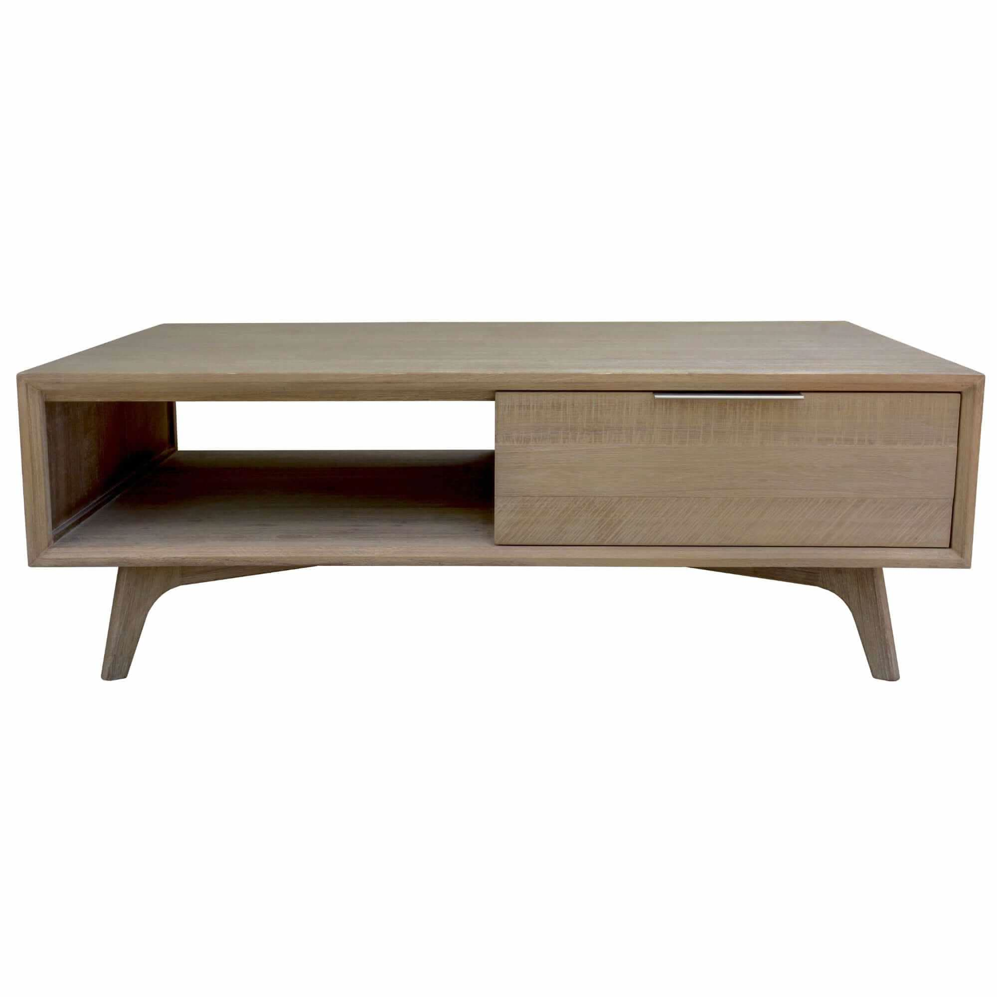 Tyler 2 Drawer 130cm Mid Century Modern Coffee Table - Brushed Smoke