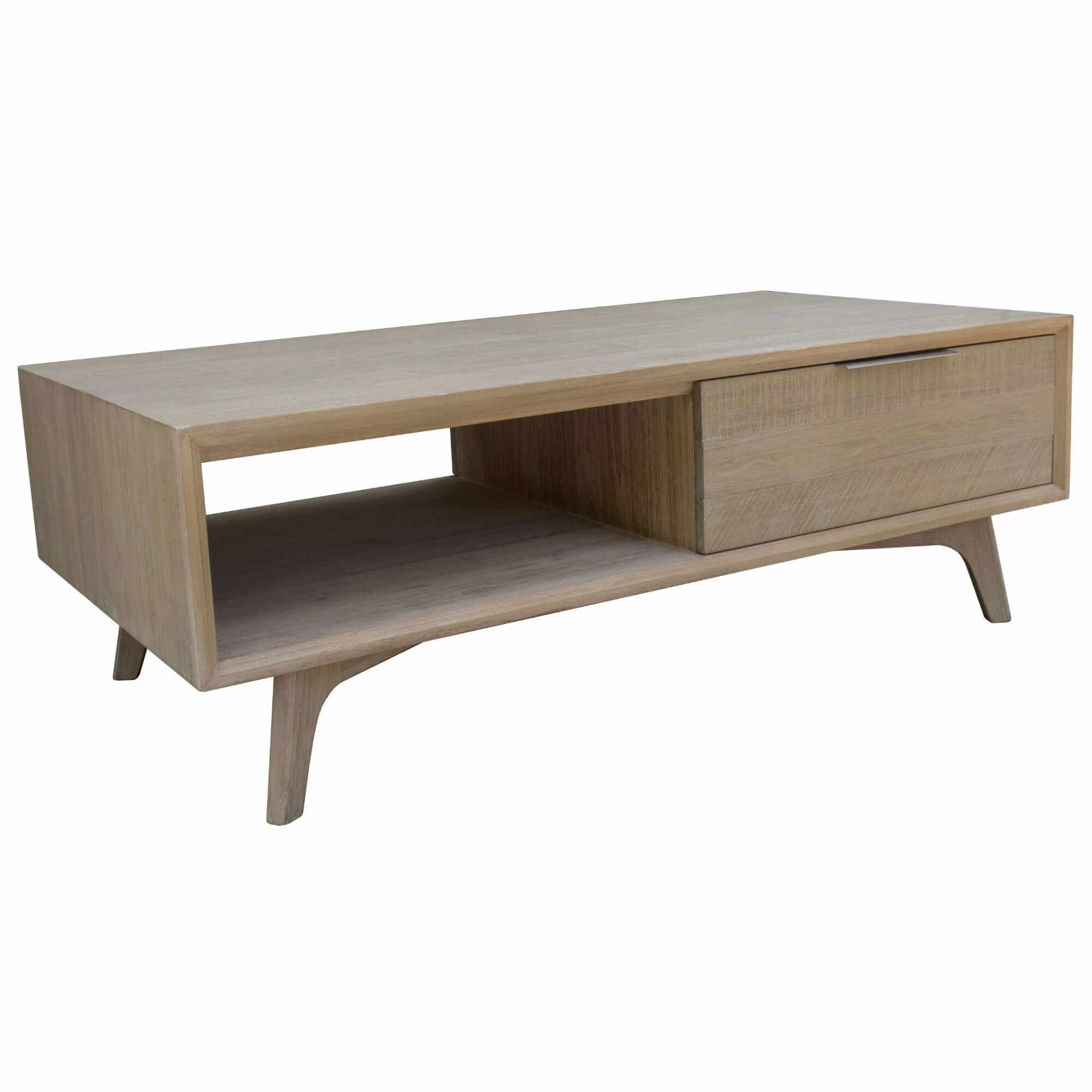 Tyler 2 Drawer 130cm Mid Century Modern Coffee Table - Brushed Smoke