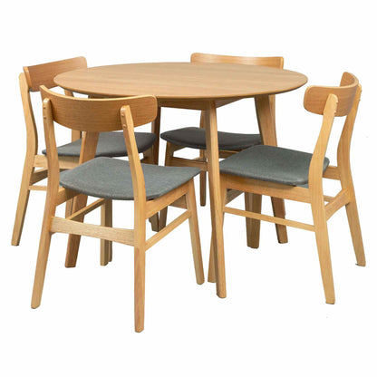 Oscar 5pc Dining Set 100cm Round Table 4 Chair Fabric Seat Scandinavia