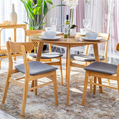 Oscar 5pc Dining Set 100cm Round Table 4 Chair Fabric Seat Scandinavia