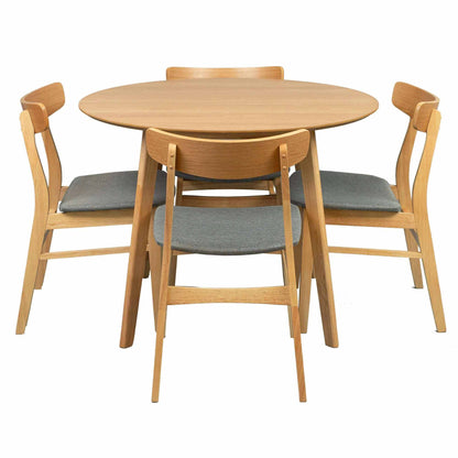 Oscar 5pc Dining Set 100cm Round Table 4 Chair Fabric Seat Scandinavia