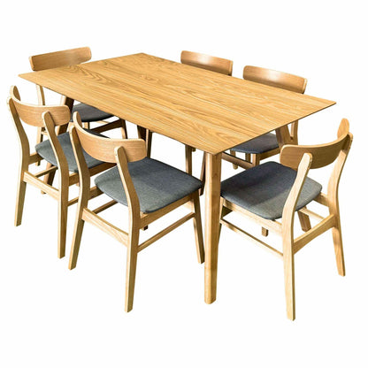 Oscar 7pc Dining Set 150cm Table 6 Chair Fabric Seat Scandinavian Styl