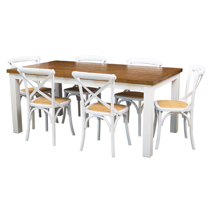 Norah 7 Pc Dining Room Set 180cm Table And White Cross back Chair