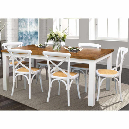 Norah 7 Pc Dining Room Set 180cm Table And White Cross back Chair