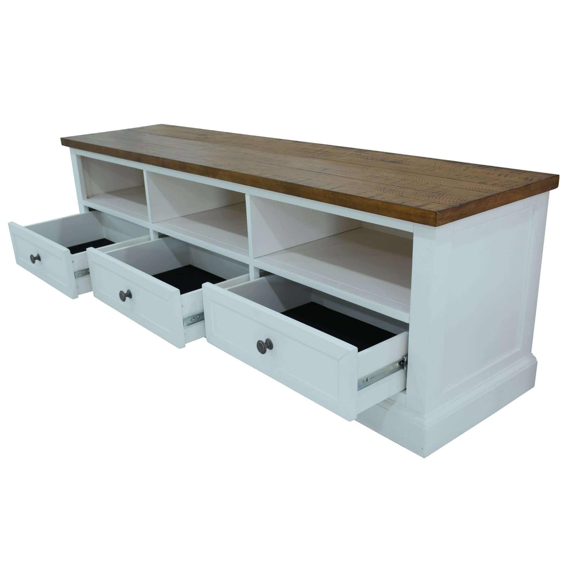 Norah Solid Acacia Wood Hamptons Style entertainment Unit 180cm 3 Draw