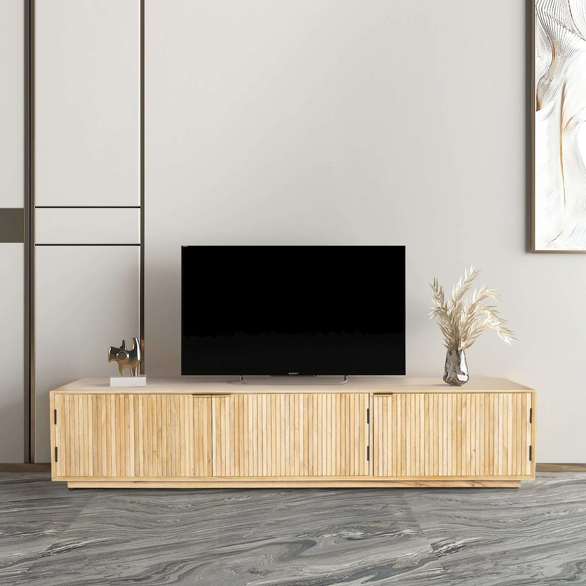Cyrus Natural Wood TV Console 200cm 3 Door