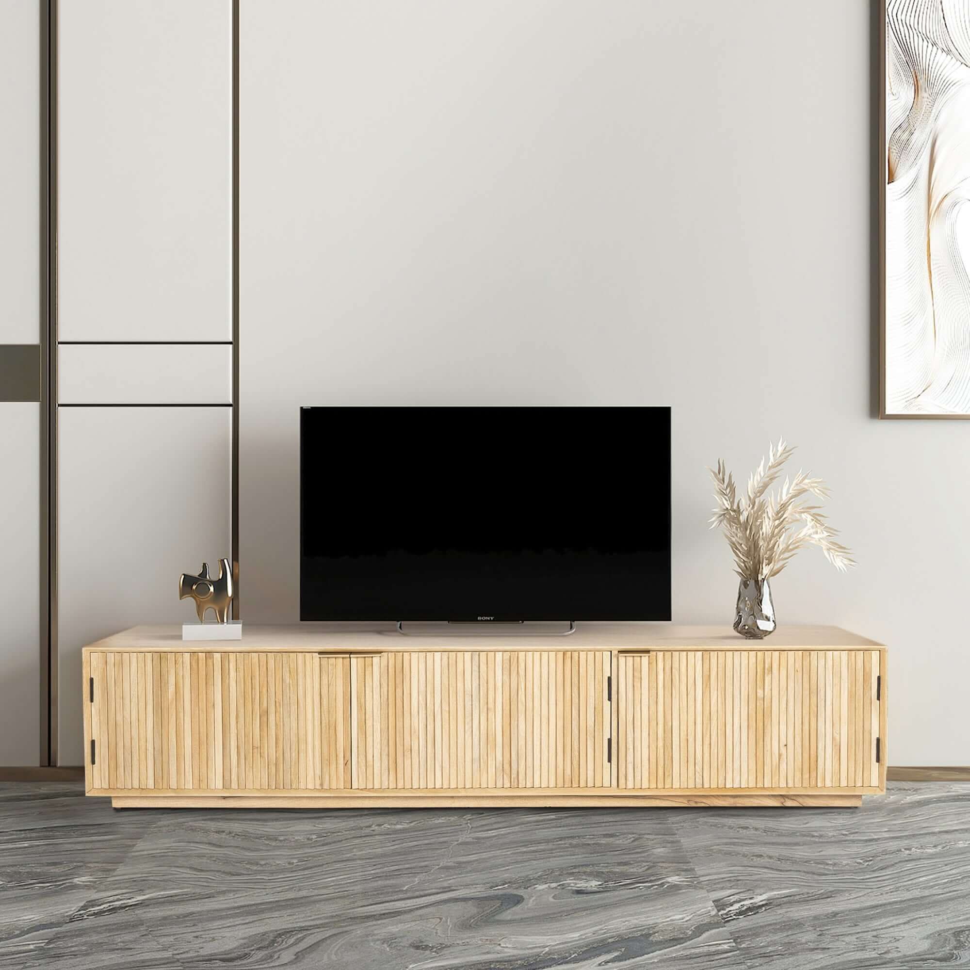 Cyrus Natural Wood TV Console 200cm 3 Door