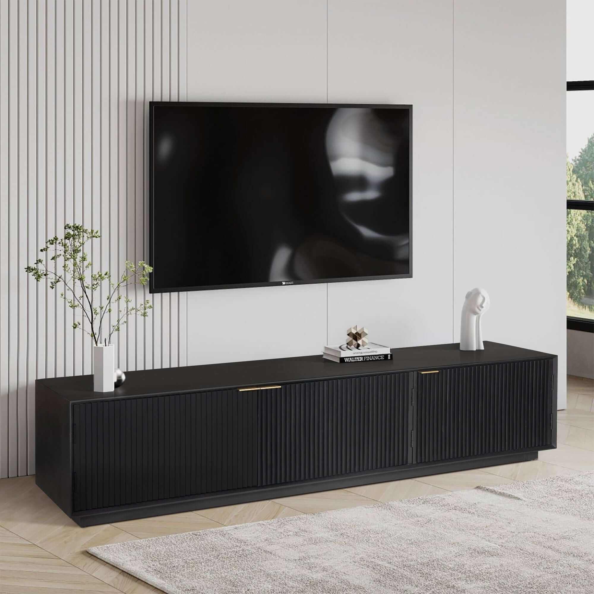 Cyrus 200cm 3 Door Mango Wood Mid Century TV Stand - Black