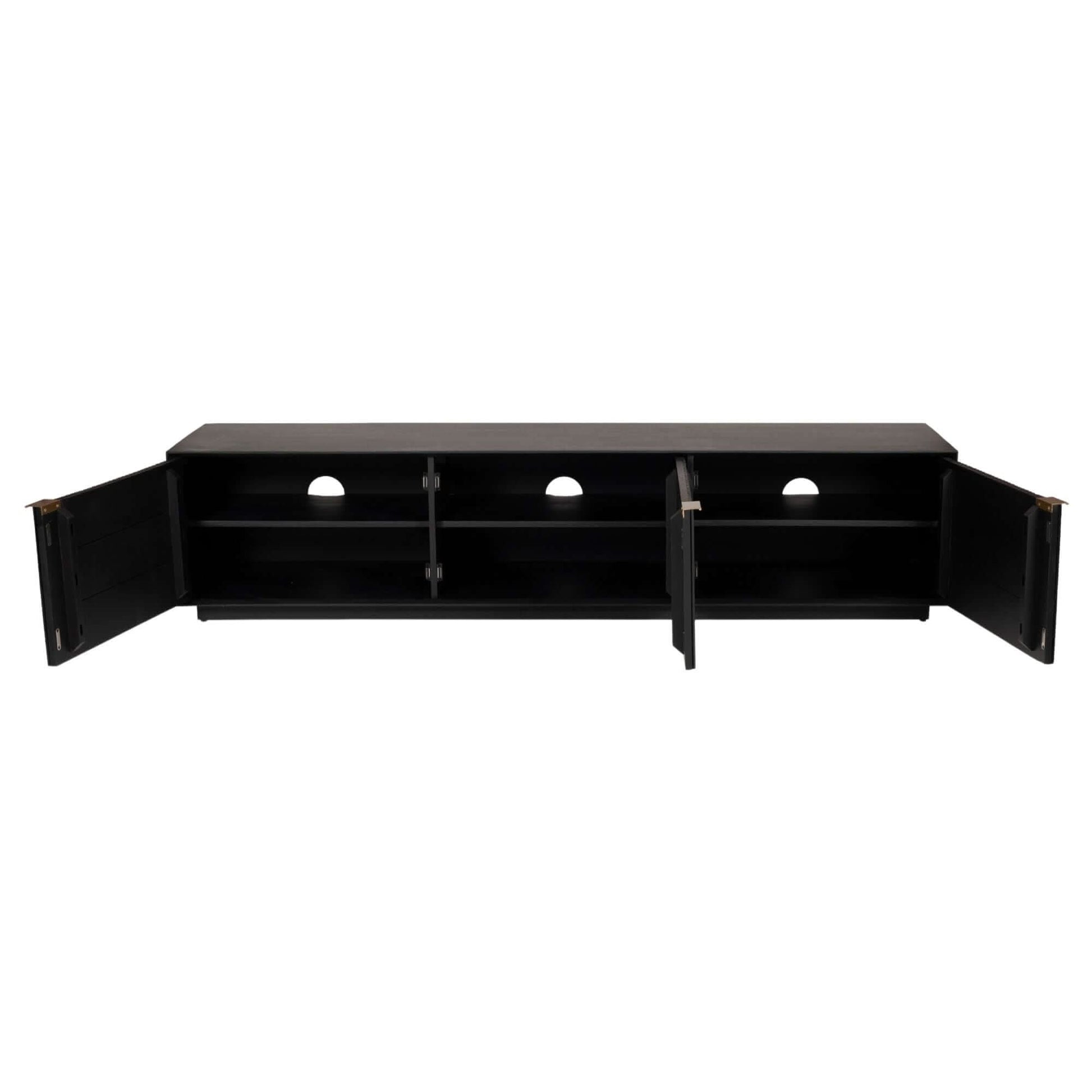 Cyrus 200cm 3 Door Mango Wood Mid Century TV Stand - Black