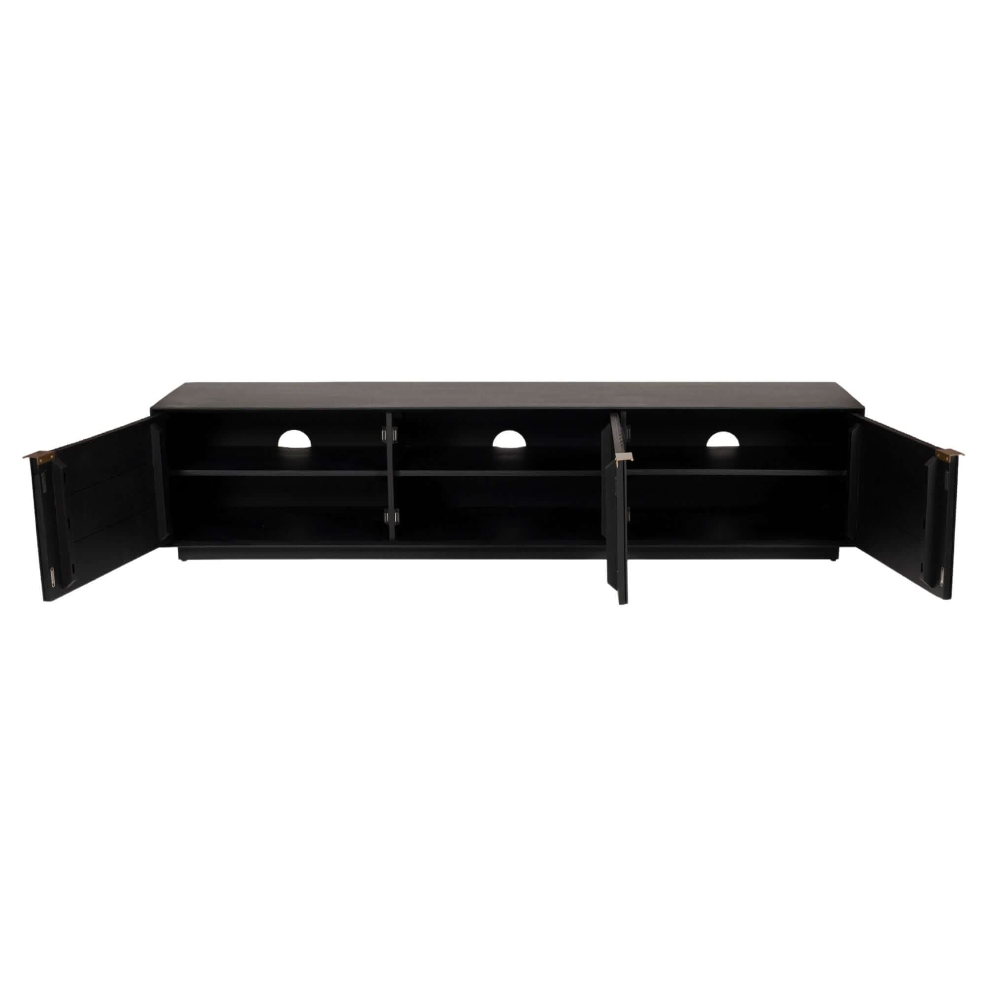 Cyrus 200cm 3 Door Mango Wood Mid Century TV Stand - Black