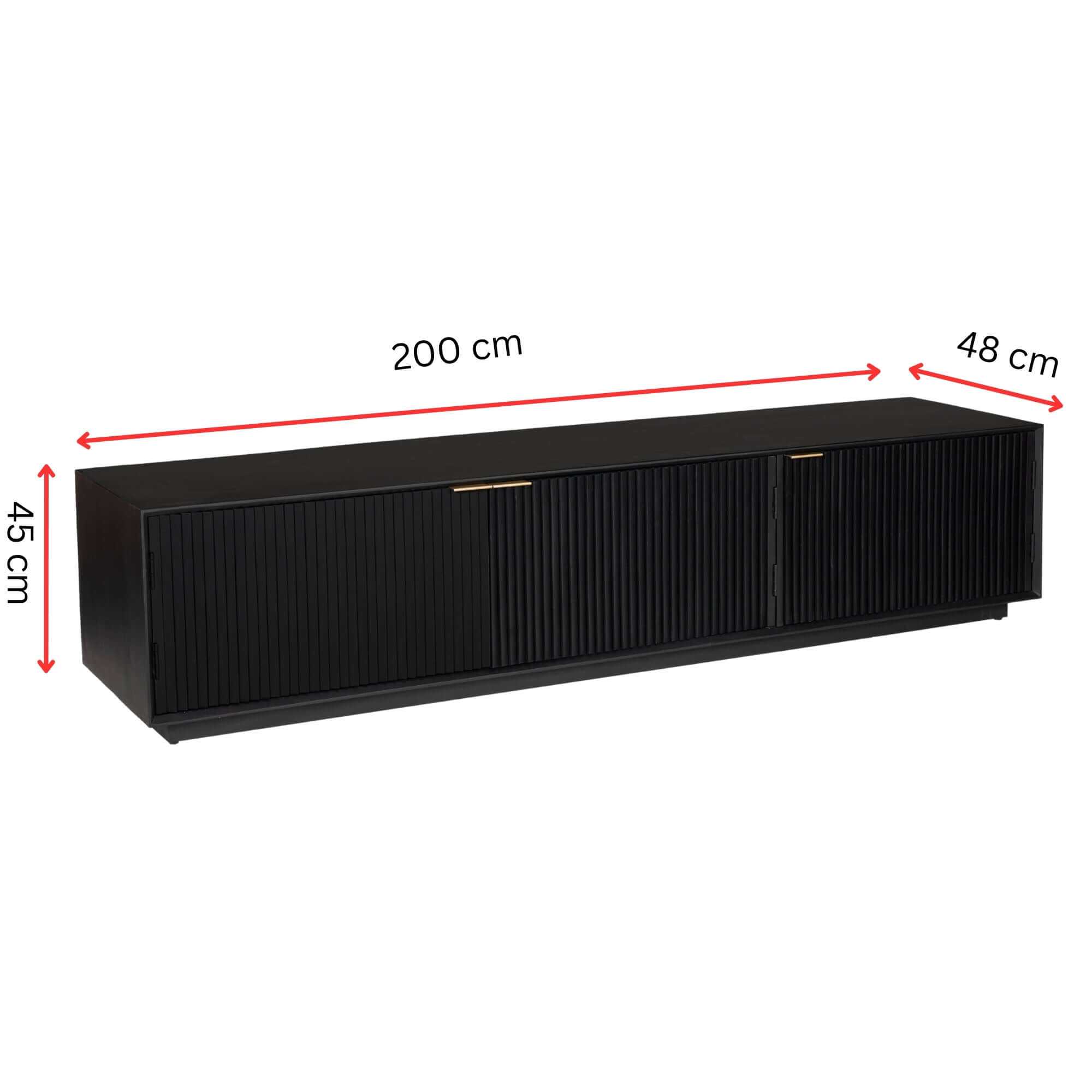 Cyrus 200cm 3 Door Mango Wood Mid Century TV Stand - Black