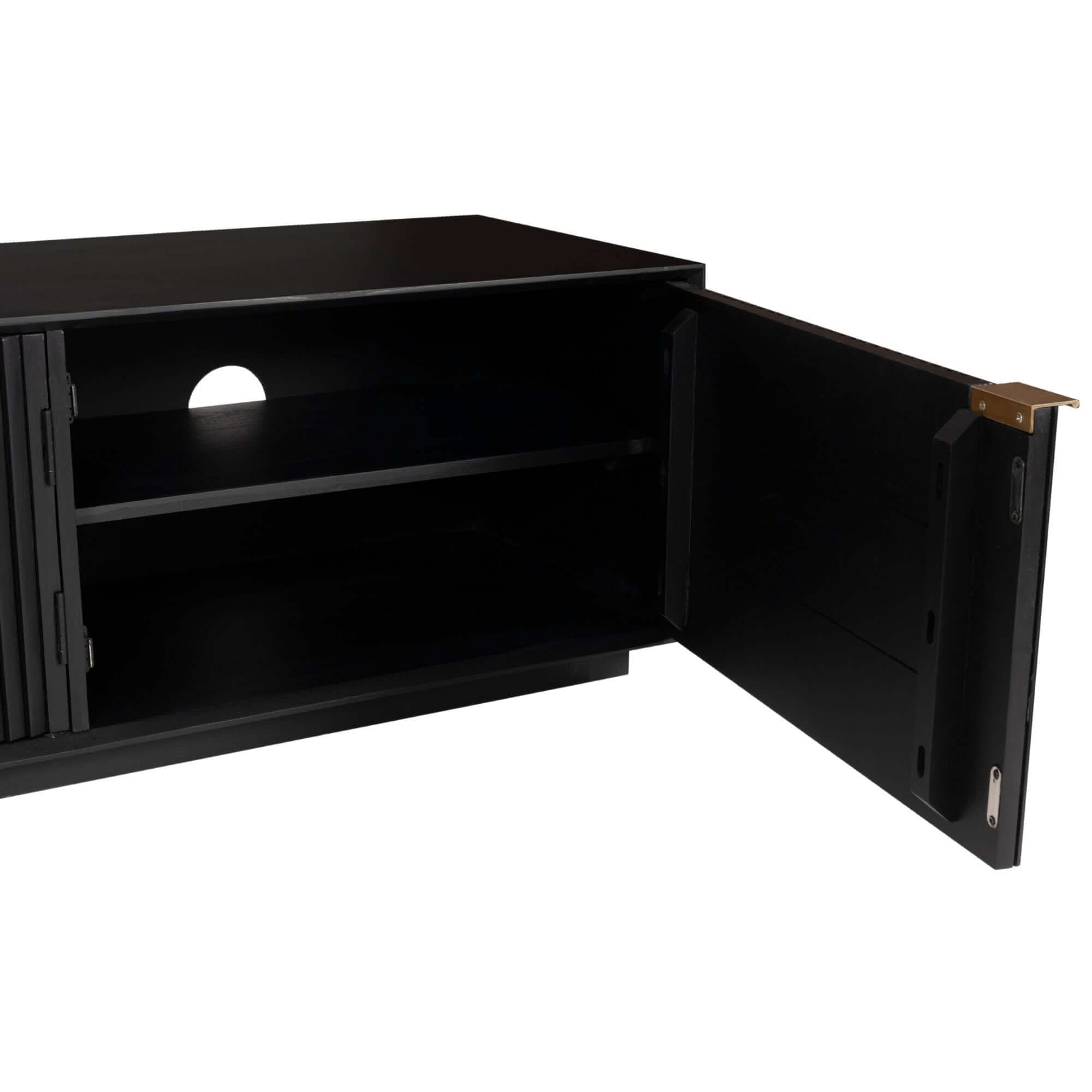 Cyrus 200cm 3 Door Mango Wood Mid Century TV Stand - Black