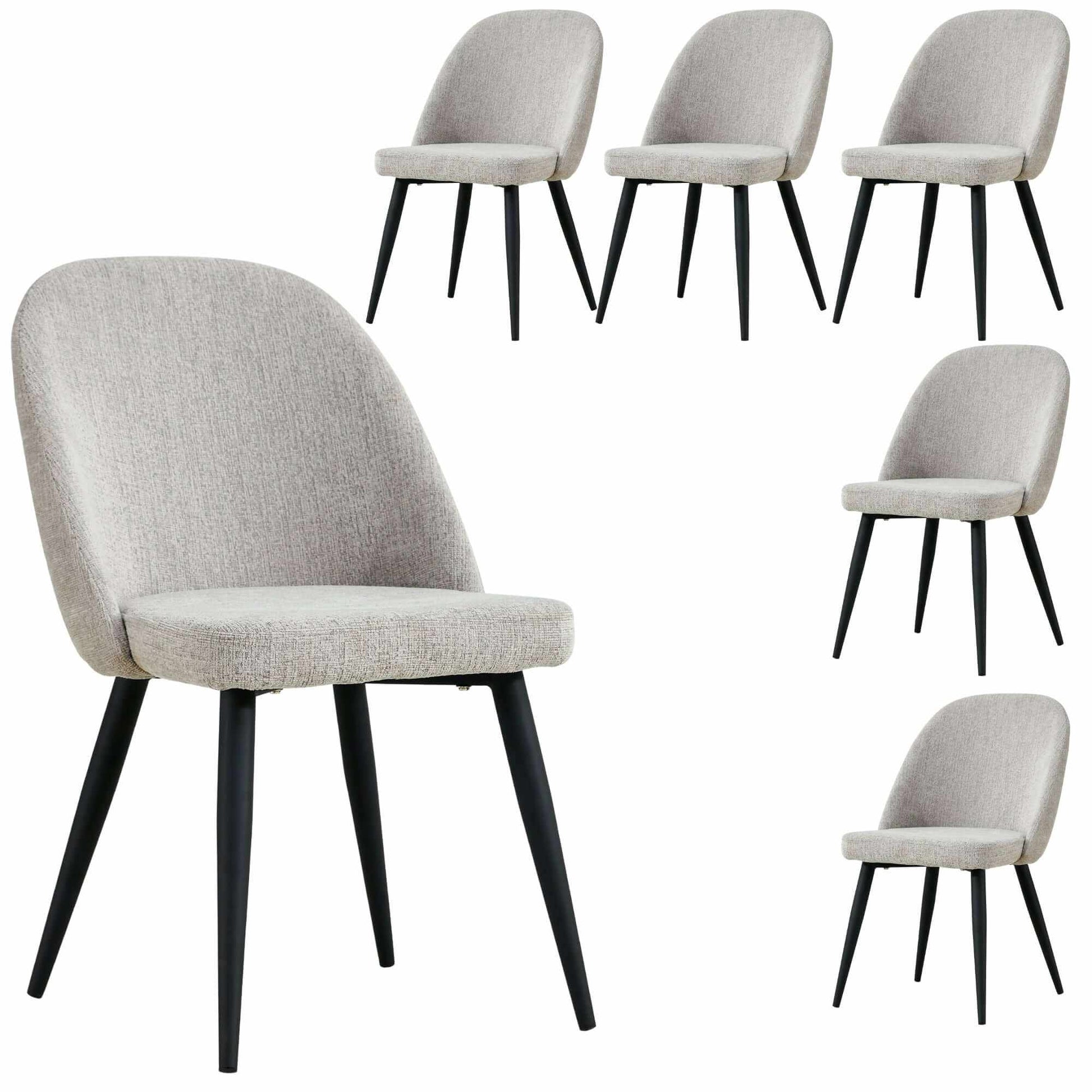 Erin Dining Chairs Set of 6 Fabric Seat with Metal Frame - Quartz