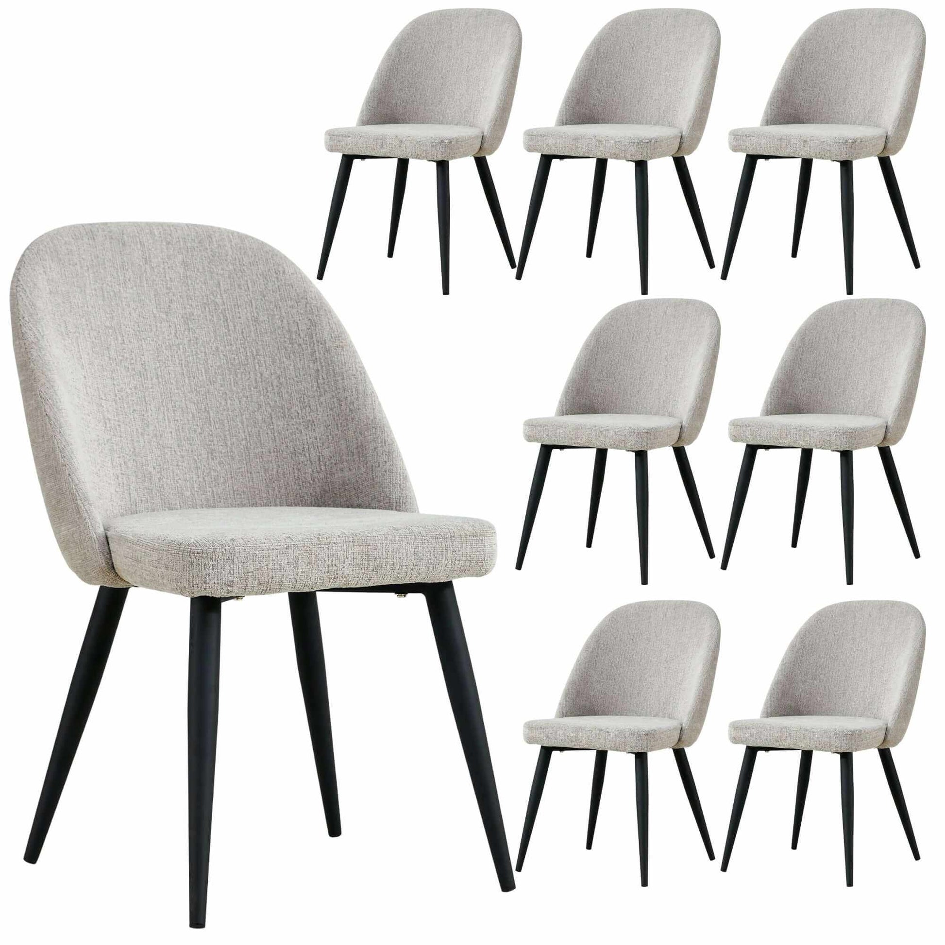 Erin Set of 8 Dining Chairs Fabric Seat with Metal Frame - Quartz